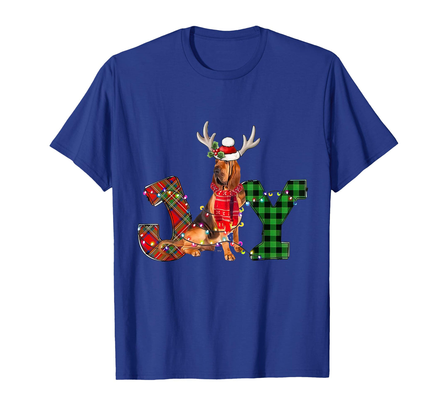 Joy Christmas Lights Bloodhound Dog Santa Hat Pajama Men Women Kids T-Shirt