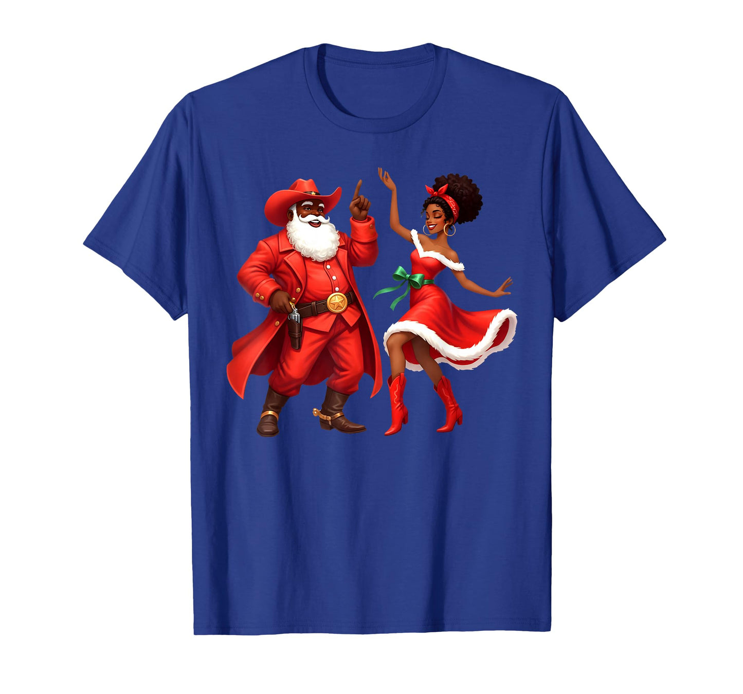 Black Cowboy and Santa Cowgirl Christmas Western Xmas Couple T-Shirt