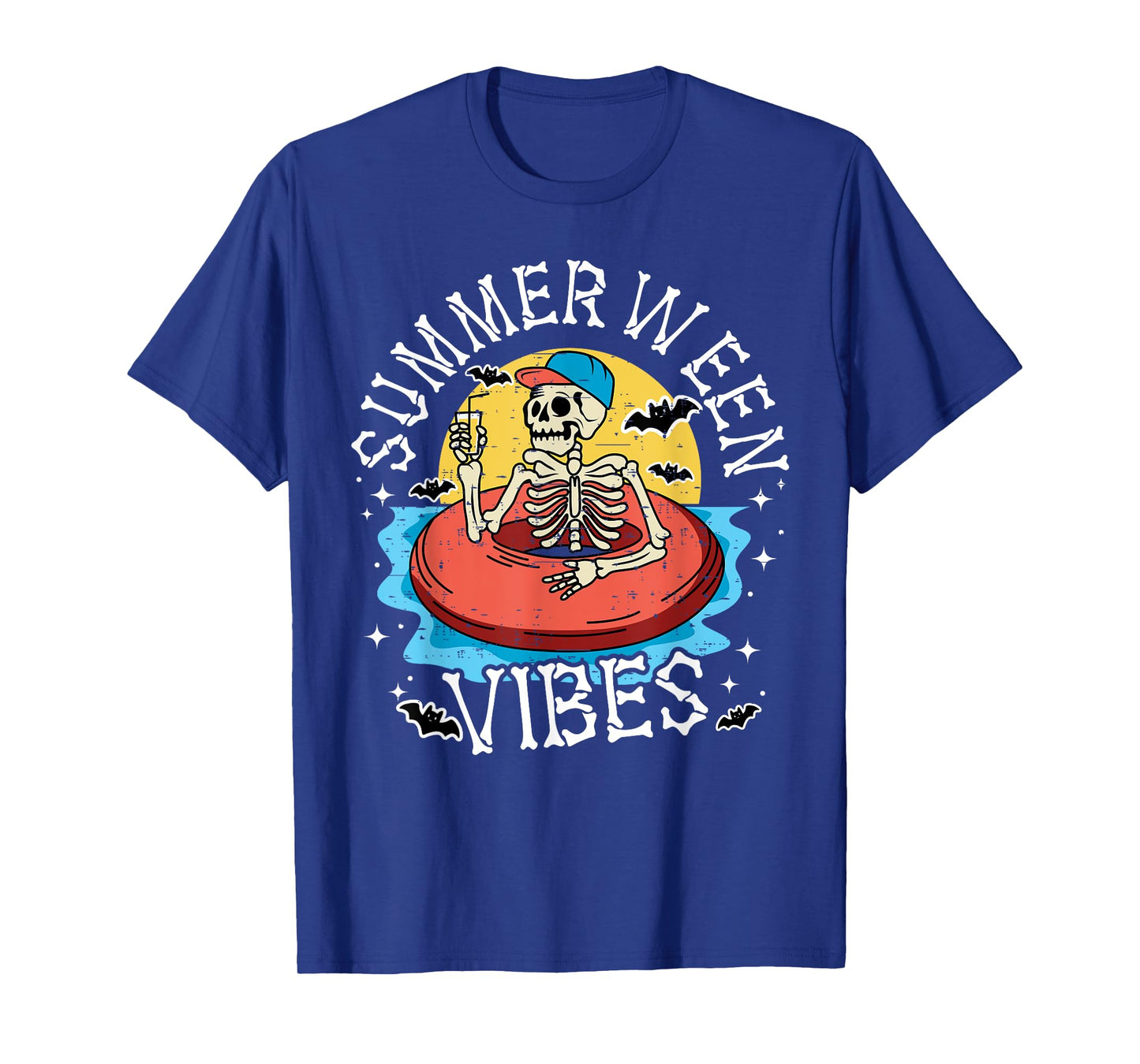 Summerween Vibes Skeleton Float Summer Halloween Men Women Kids T-Shirt