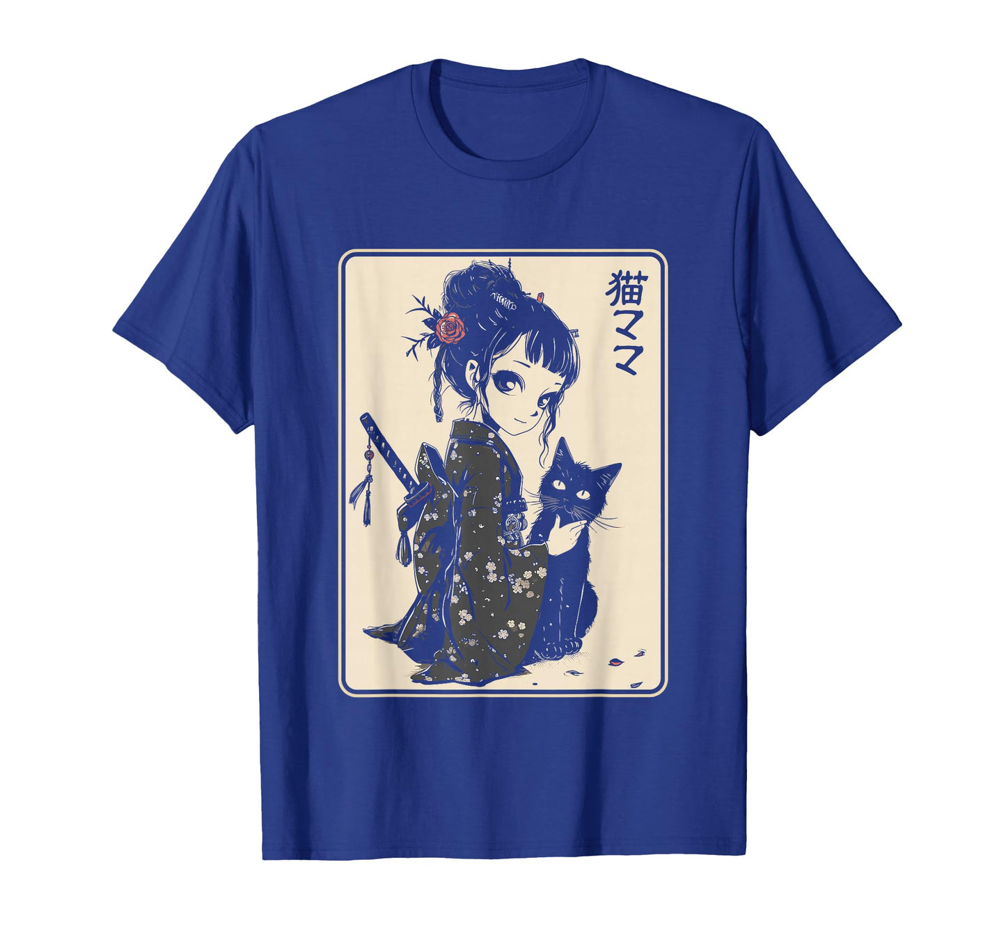 Japanese Gothic Kawaii Anime Samurai Cat Mom Woman Girls T-Shirt