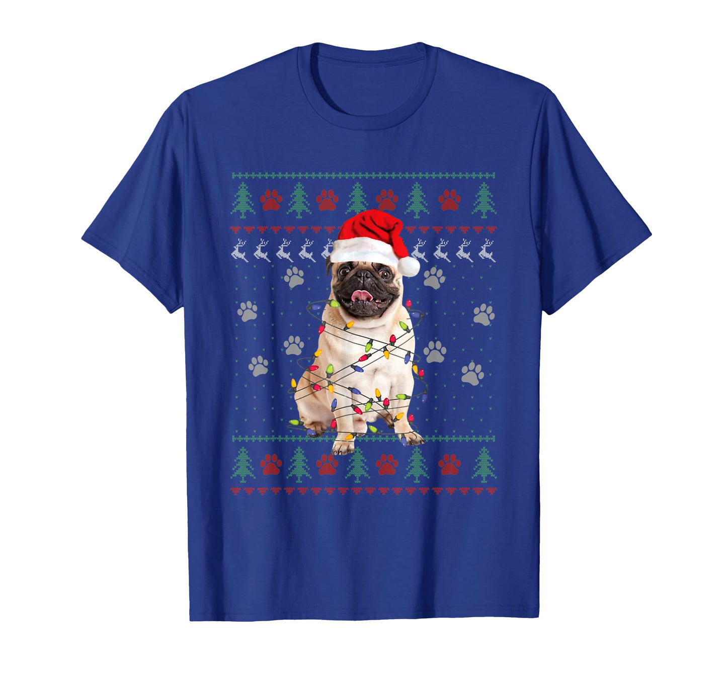 Pug Dog Ugly Christmas Sweater Santa Hat Animal Xmas Pajama T-Shirt