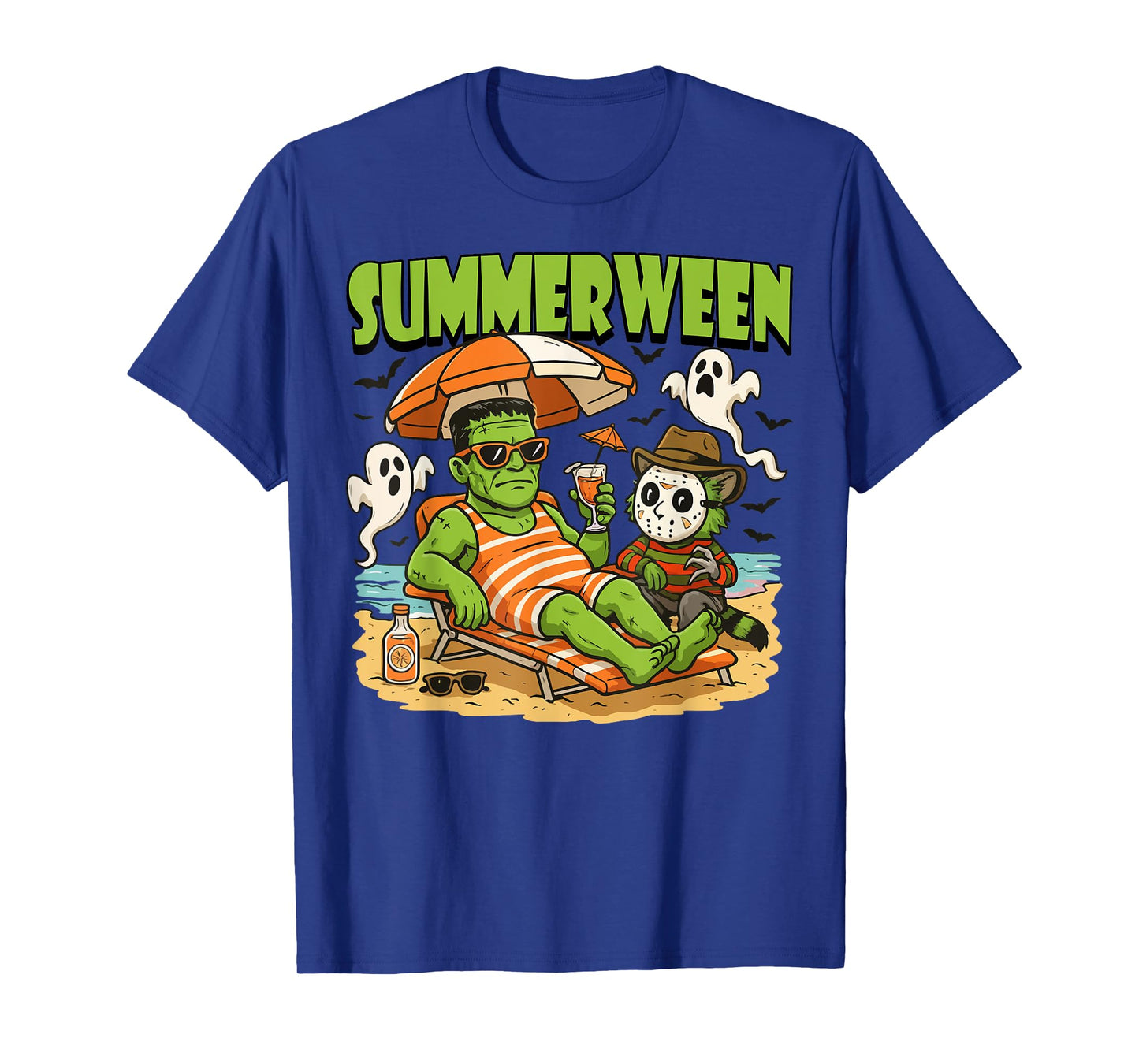 Summerween Funny Horror Characters Halloween on the Beach T-Shirt