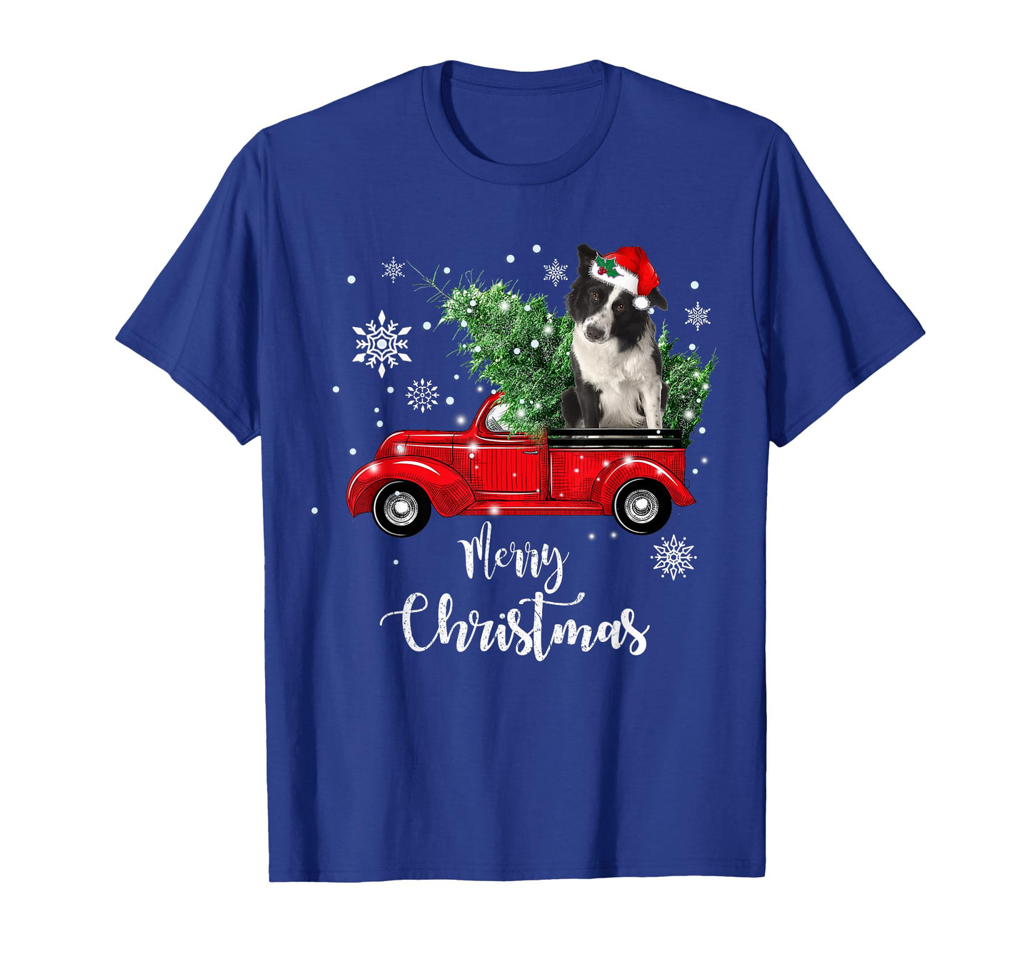 Red Truck Merry Christmas Tree Border Collie Dog Christmas T-Shirt