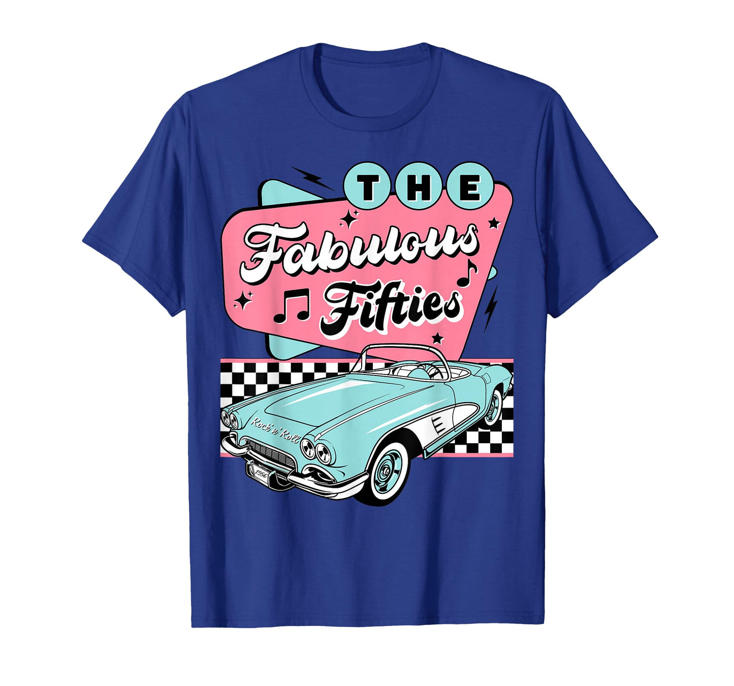 The Fifties 1950s Car Music Checkerboard Rockabilly Sock Hop T-Shirt