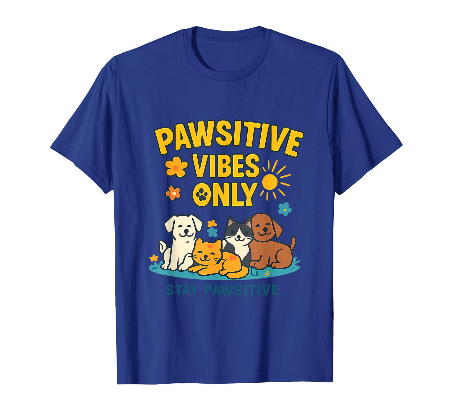 Pawsitive Vibes Only Squad Goals Cat Dog Print T-Shirt