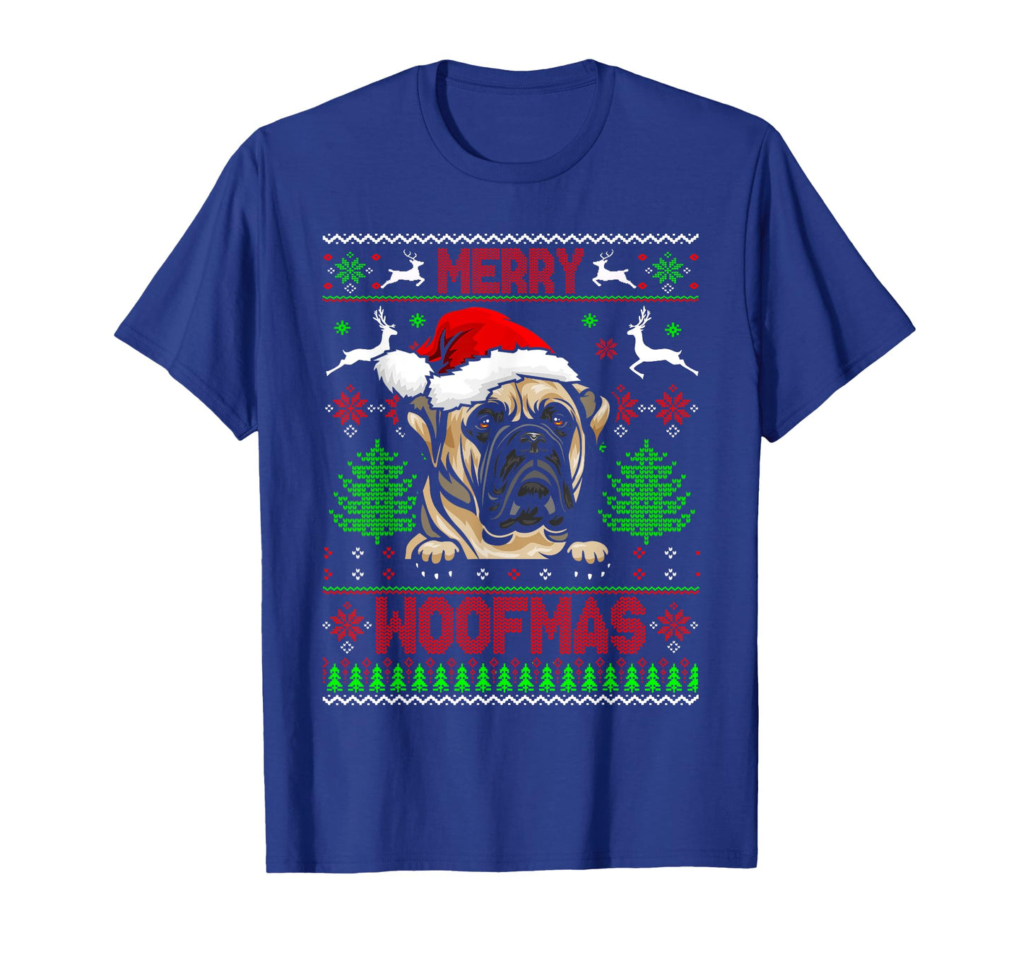 Merry Woofmas Christmas Santa Bull Mastiff Lover Sweater T-Shirt