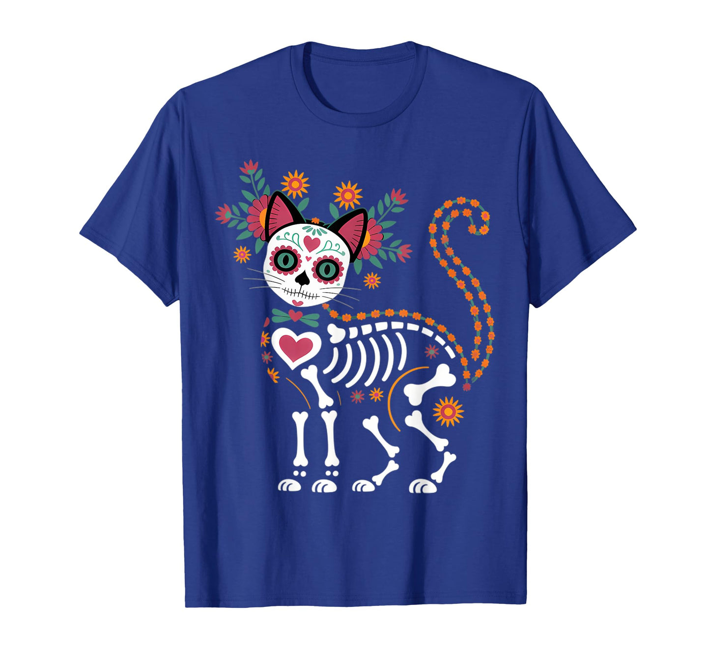 Cute Sugar Skull Mexican Cat Halloween Day Of The Dead T-Shirt