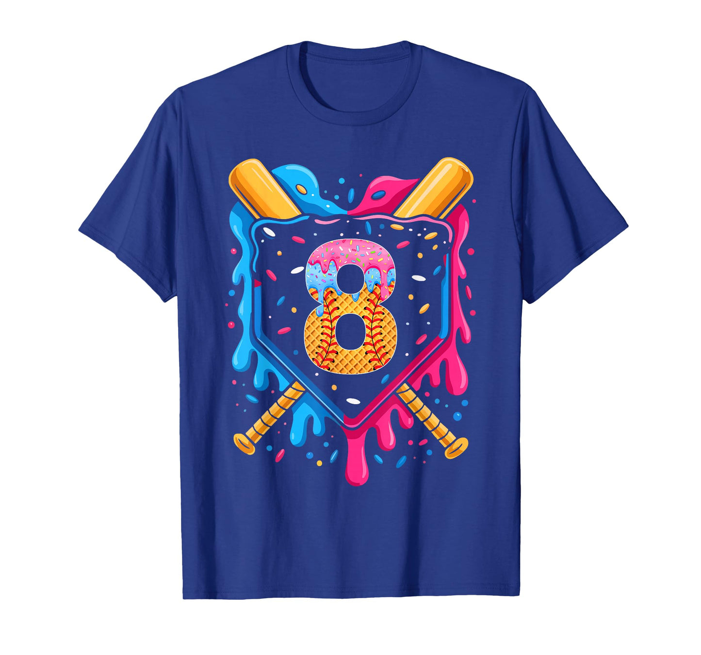 Baseball 8 Year Old 8th Birthday Ice Cream Baseball Drip T-Shirt