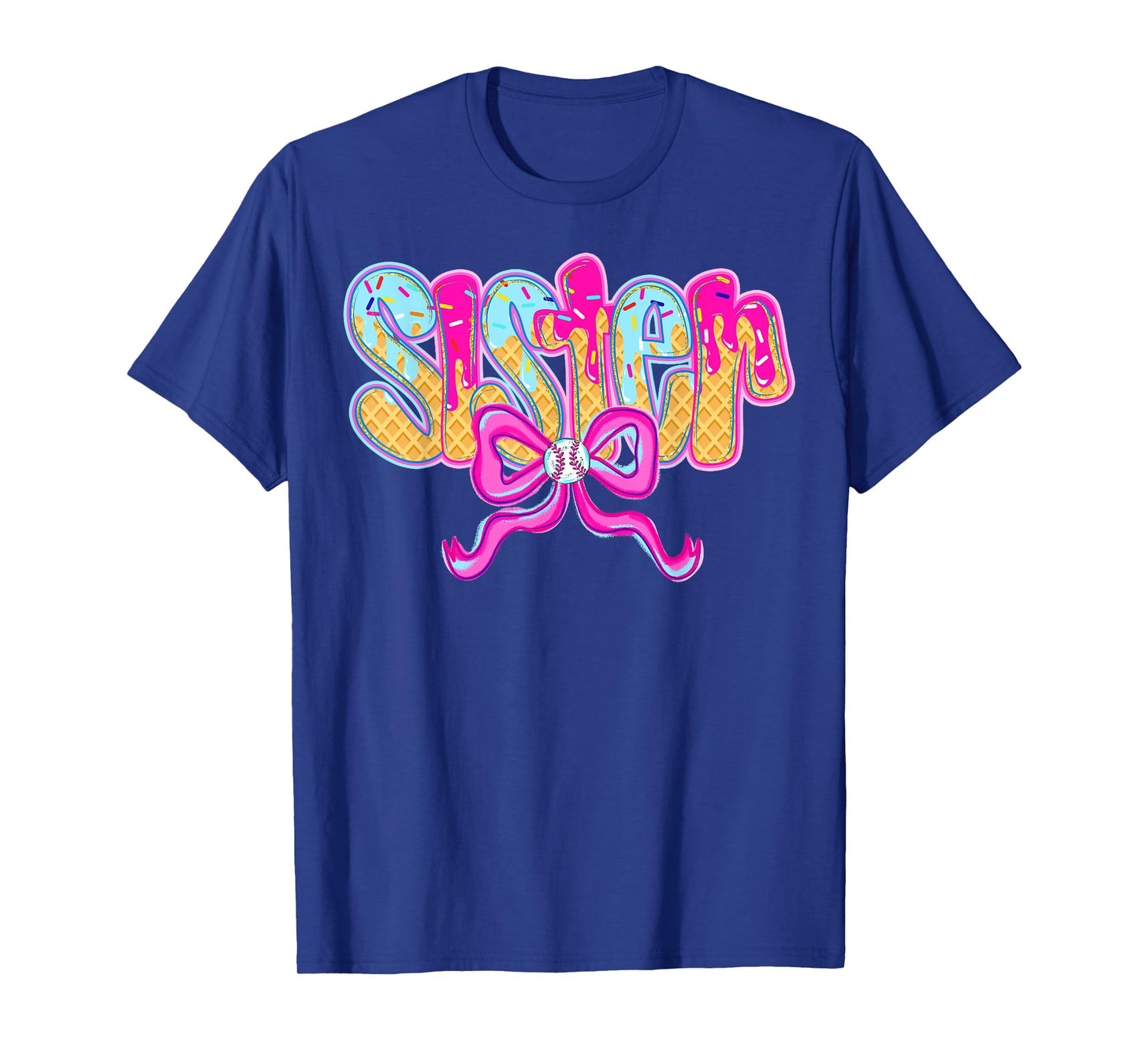 Baseball Sister Drip Ice Cream Baseball Bow Game Day T-Shirt