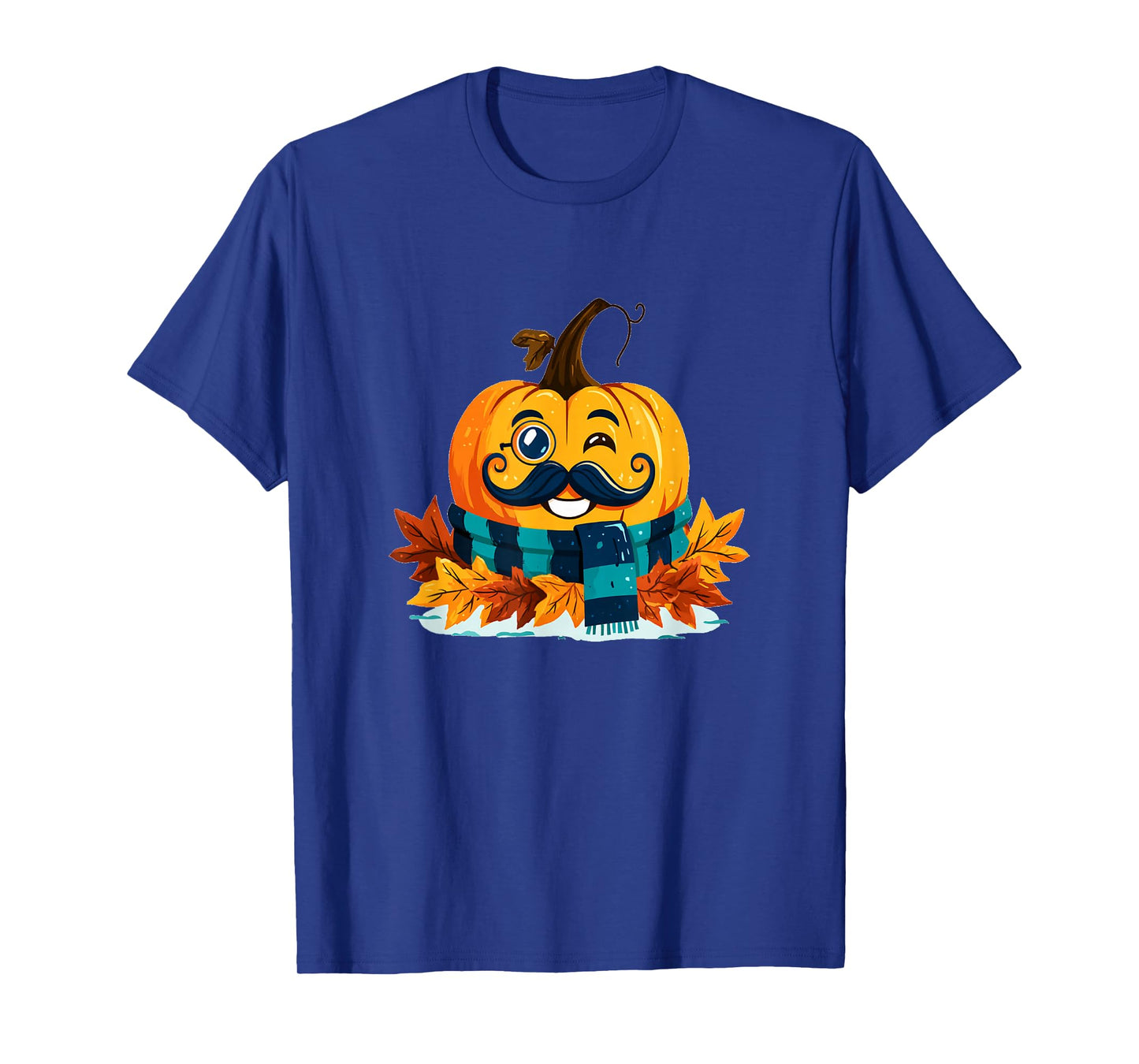 Funny Fall Pumpkin with Beard and Autumn Leaves T-Shirt