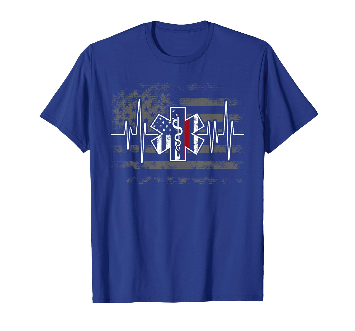 Firefighter EMS Heartbeat EKG Pulse Fireman American Flag T-Shirt