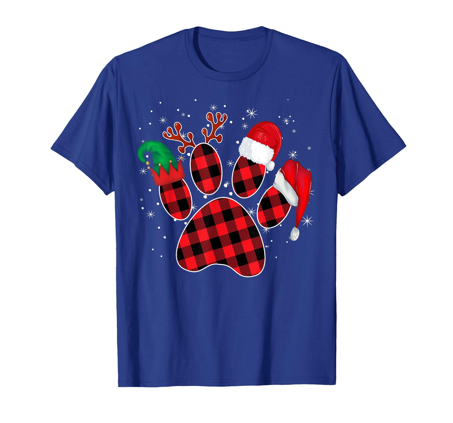 Dog Paws Christmas Buffalo Plaid Paw Santa Elf Reindeer Fun T-Shirt for Men Women Kids