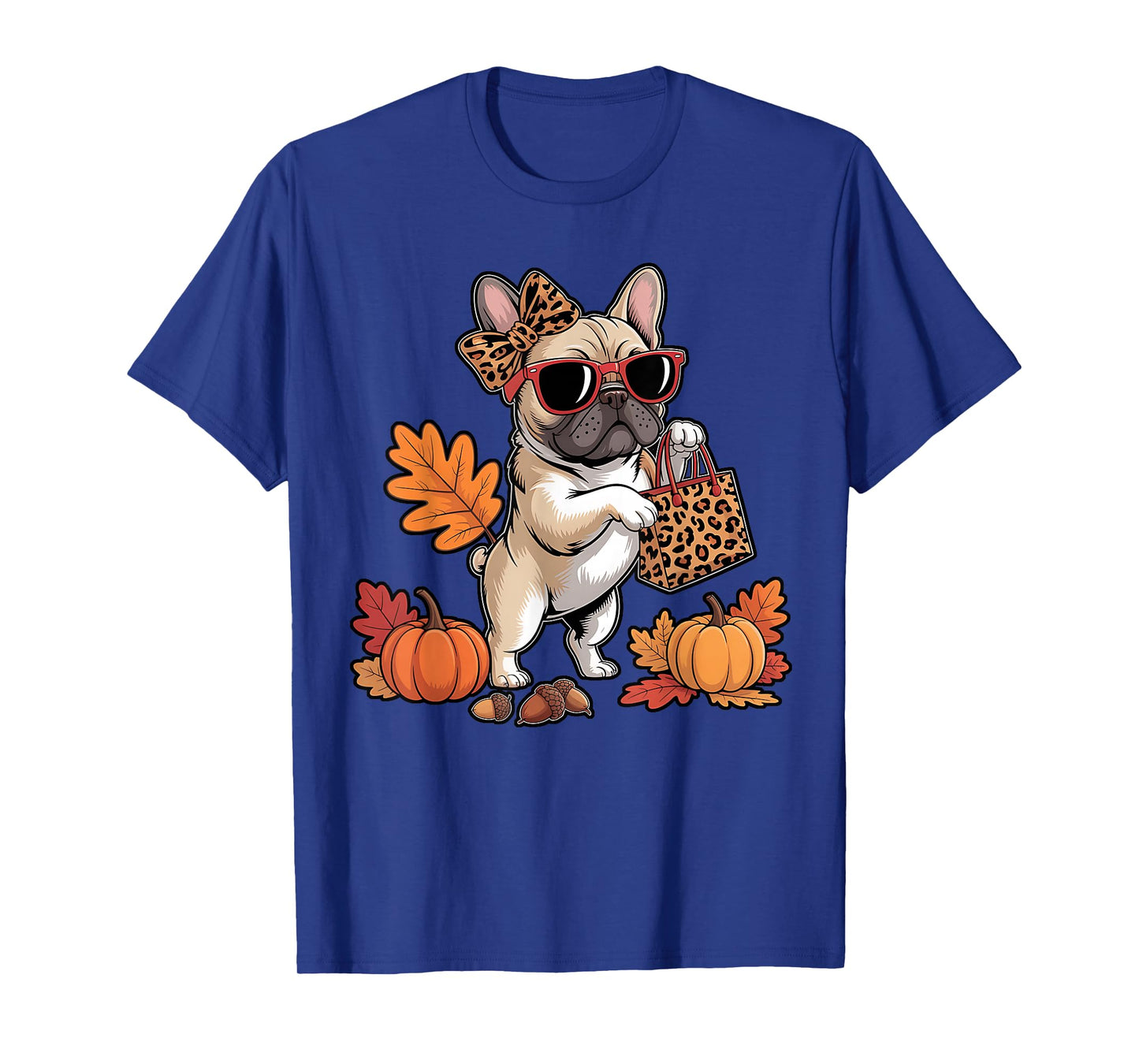 French Bulldog with Sunglasses Bow Leopard Thanksgiving T-Shirt