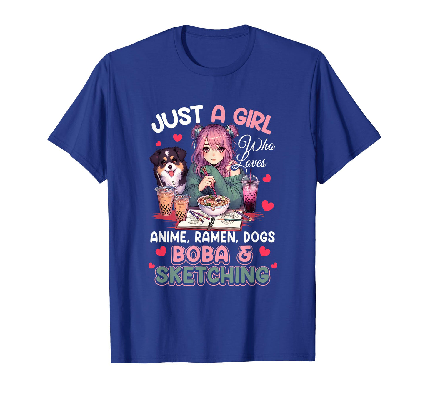 Just Girl Who Loves Anime Ramen Dogs Boba Sketching Japan T-Shirt