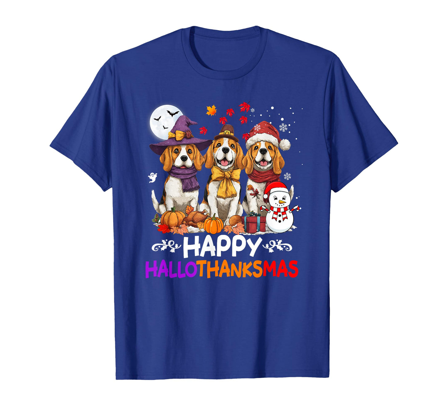 Cute Beagle Dog Hallothanksmas Halloween Thanksgiving Xmas T-Shirt