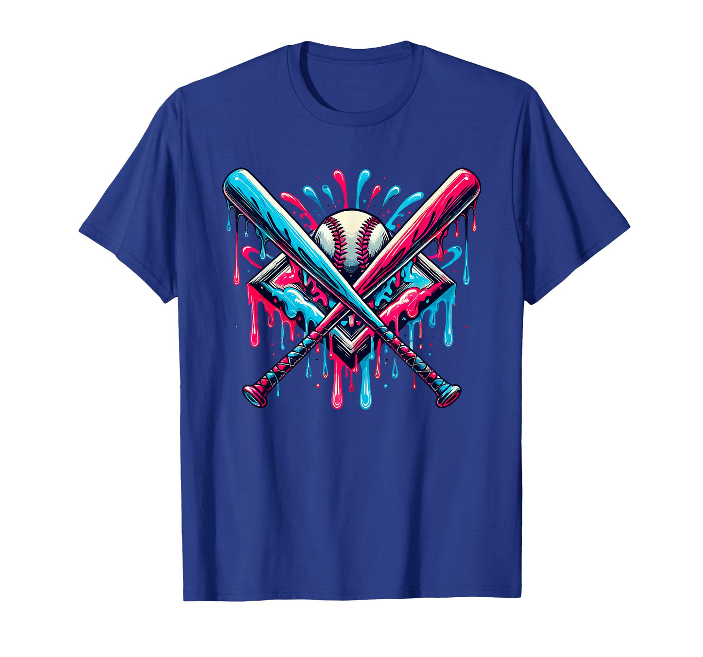 Boys Baseball Bat Home Plate Drip Graphic Kids Baseball T-Shirt