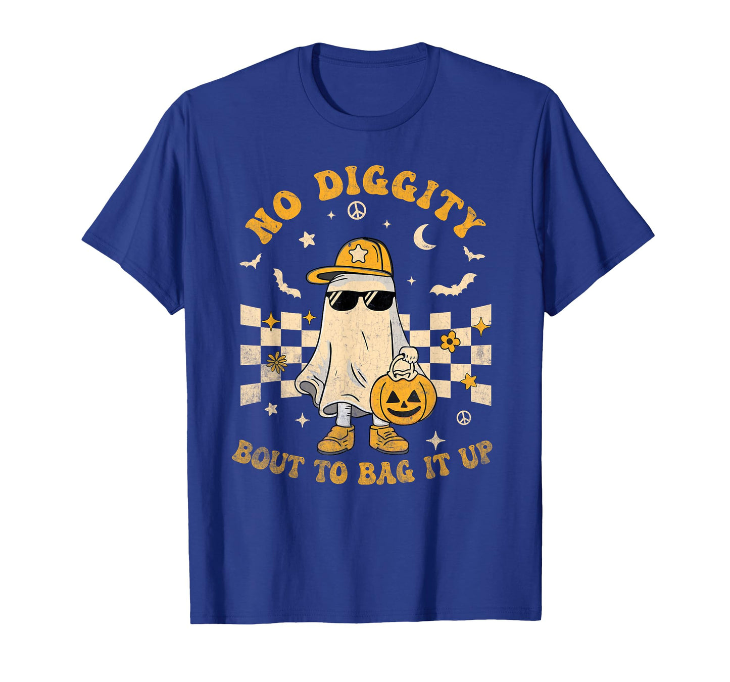 Retro Halloween Ghost No Diggity Bout to Bag it Up Kids T-Shirt