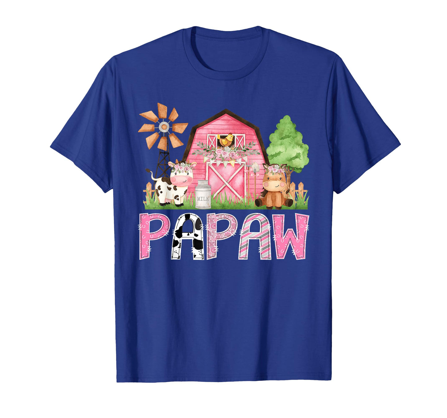 Papaw Pink Farm Cow Kids Birthday Matching Family T-Shirt