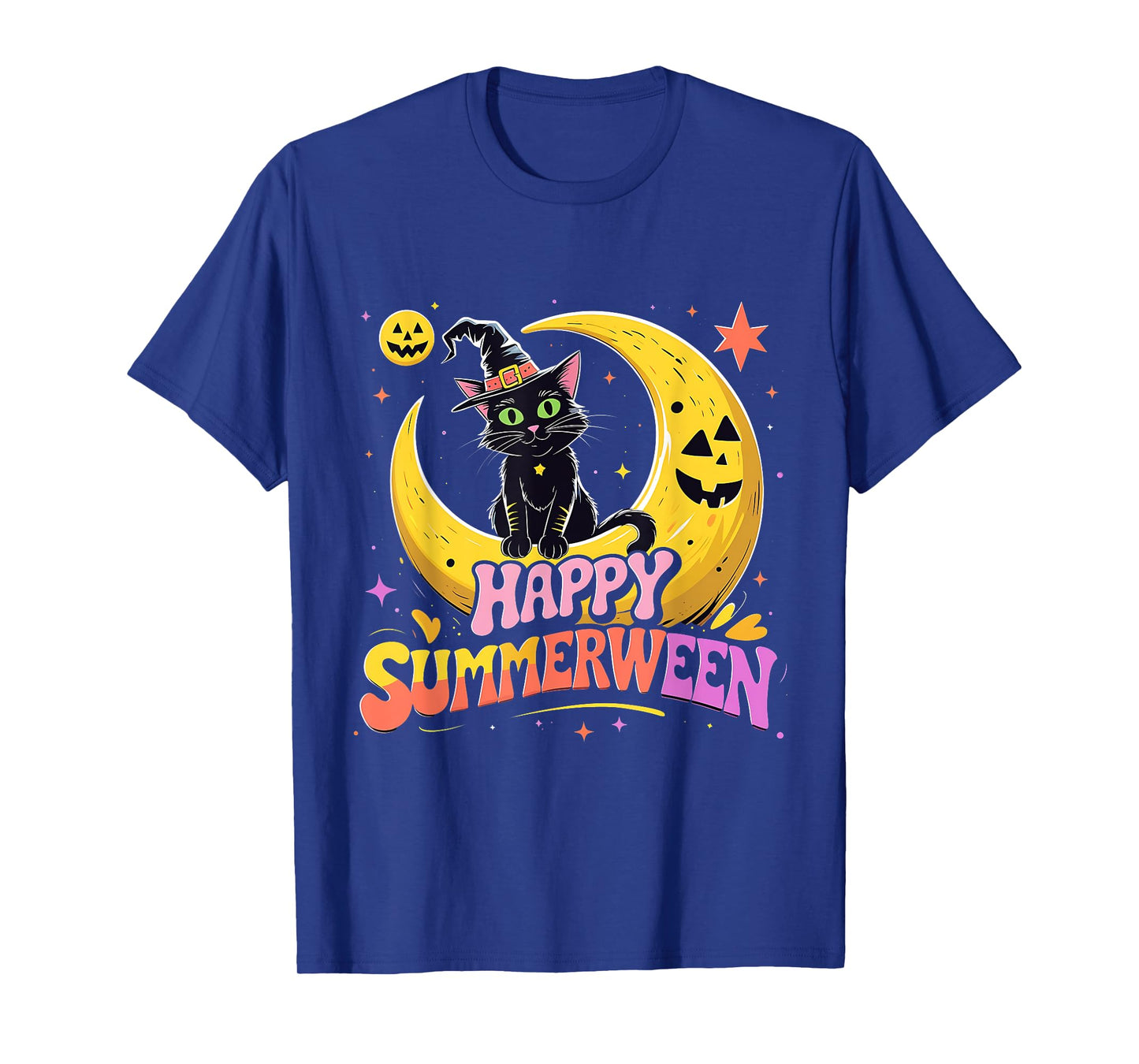 Happy Summerween Black Cat Halloween Beach Vibes T-Shirt