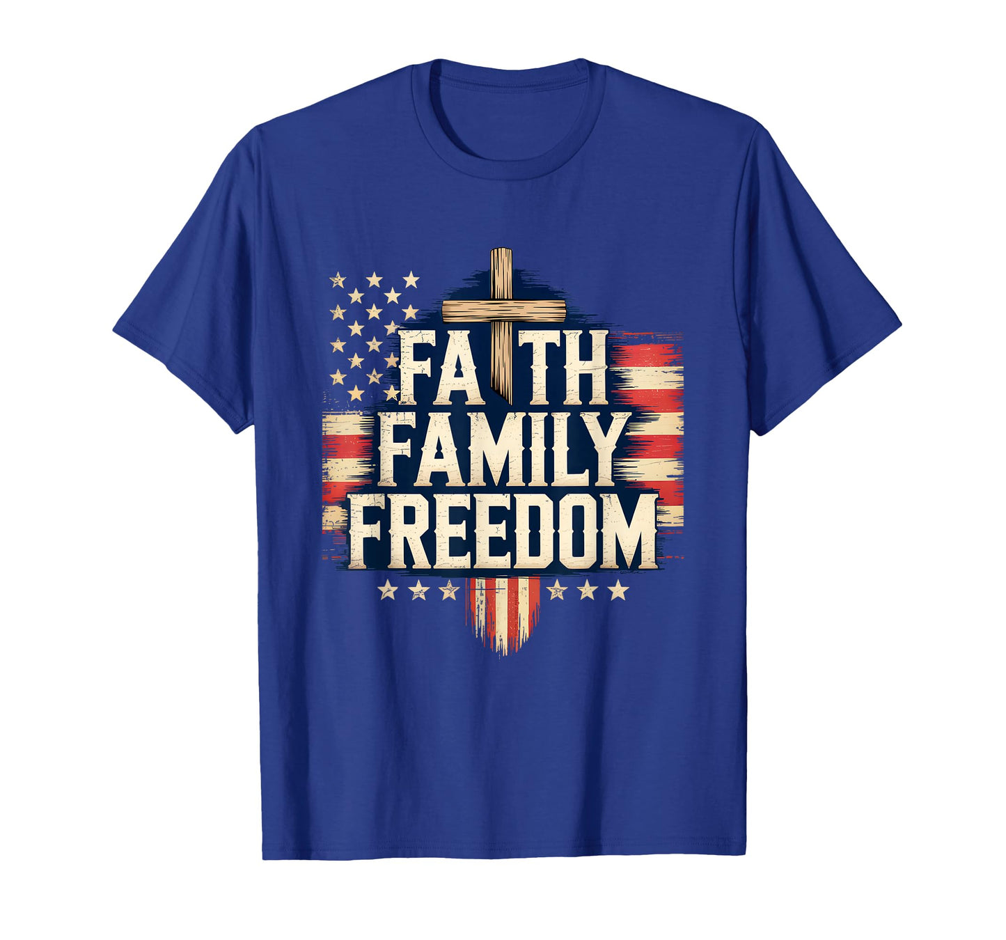 Cool Flag with Cross Patriotic JUY 4th Faith Family Freedom T-Shirt