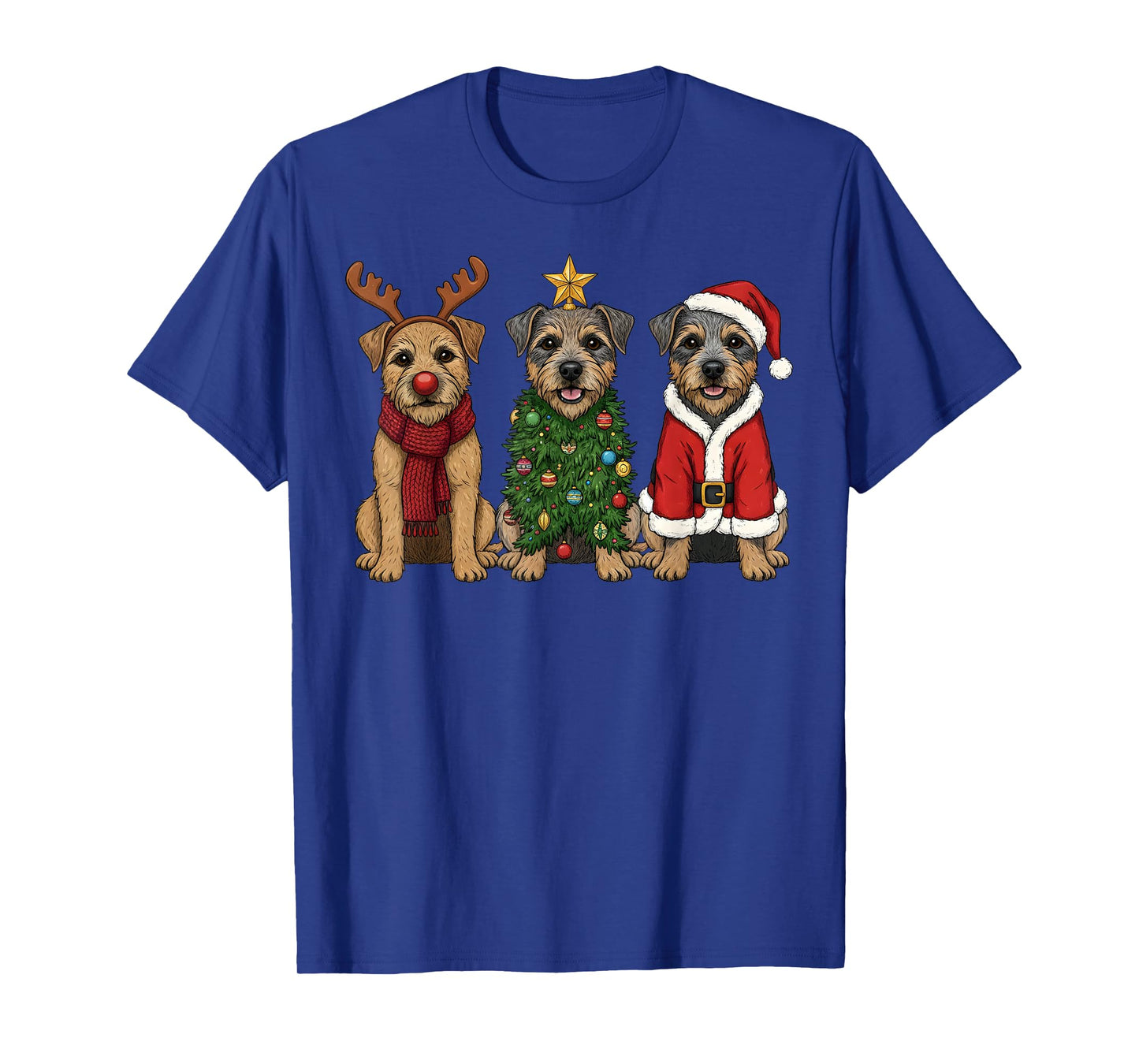 Retro Christmas Border Terrier Santa Reindeer Dog Lover T-Shirt