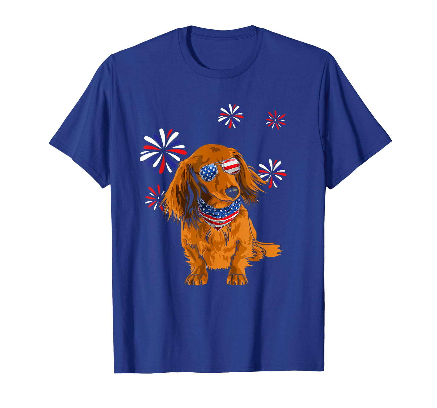 Patriotic Red Long-Haired Dachshund 4th of July Dog Lover T-Shirt for Women Men