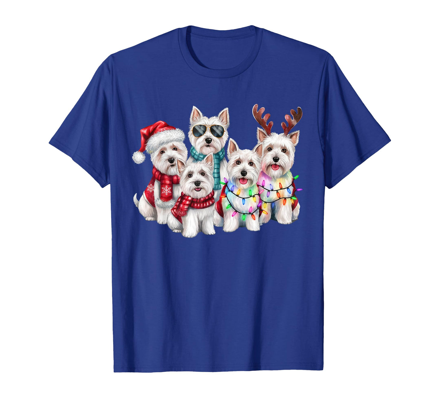 Westie Reindeer Christmas Lights Dog Lover Xmas Pajama Men Women T-Shirt