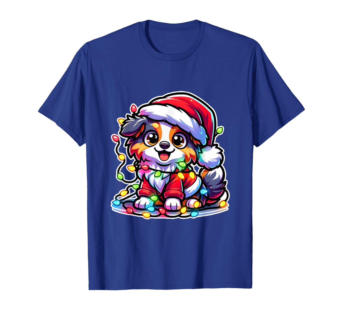 Merry Christmas Xmas Australian Shepherd Santa Dog With T-Shirt