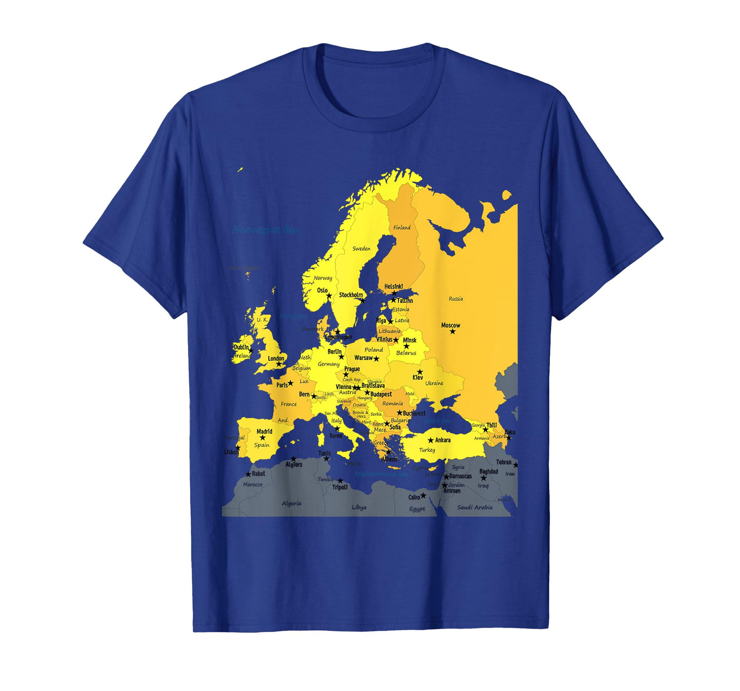 Europe map, all European countries names and capital cities T-Shirt