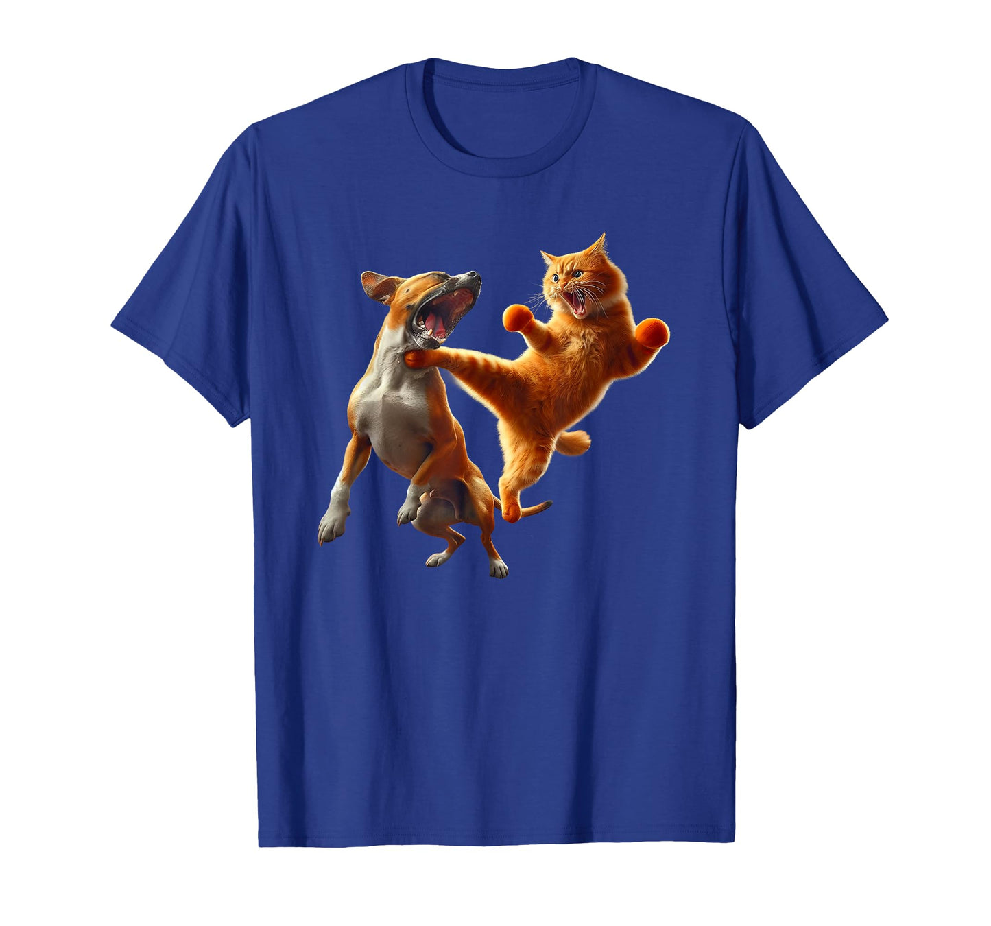 Dog Vs Cat Kick Boxing Fighting Funny Cat Joke Pun Graphic T-Shirt