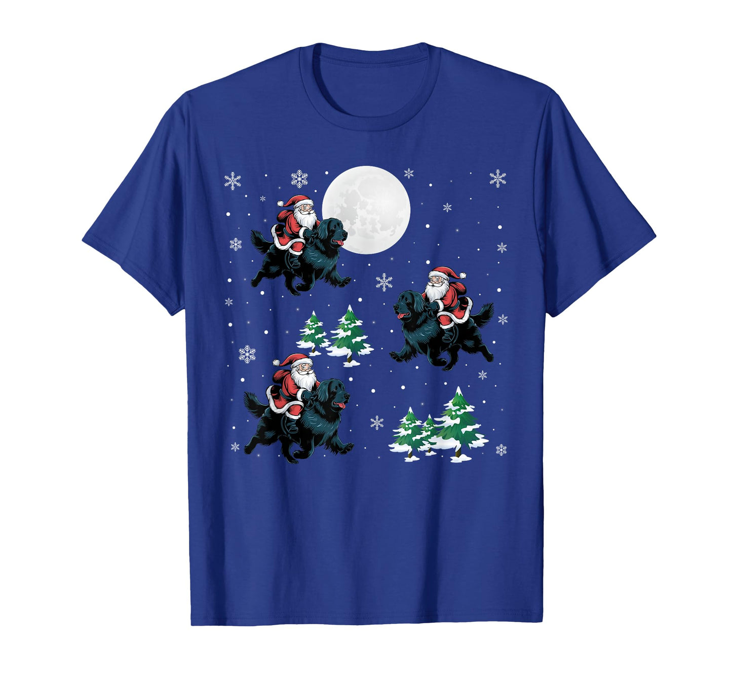 Xmas Tree Santa Riding Newfoundland Dog Funny Christmas T-Shirt