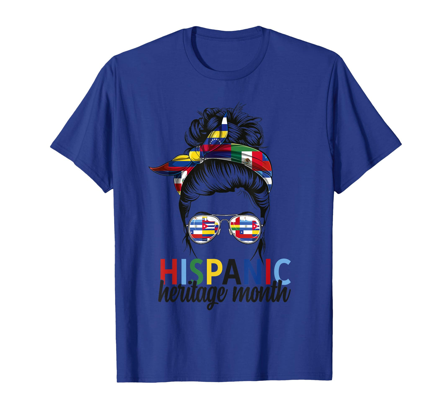 Hispanic Heritage Month all Countries Flags women messy bun T-Shirt