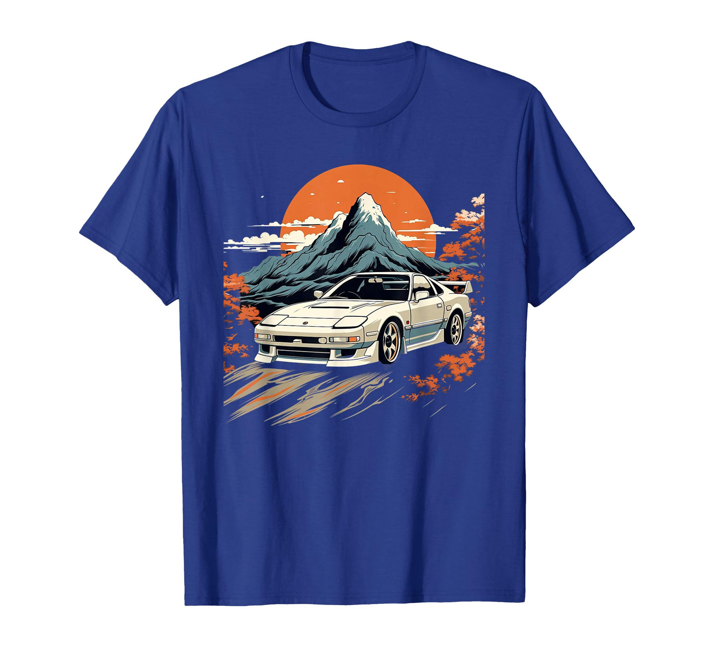 Retro Japanese Drift Car Racing Mount Fuji Sunset Scene T-Shirt