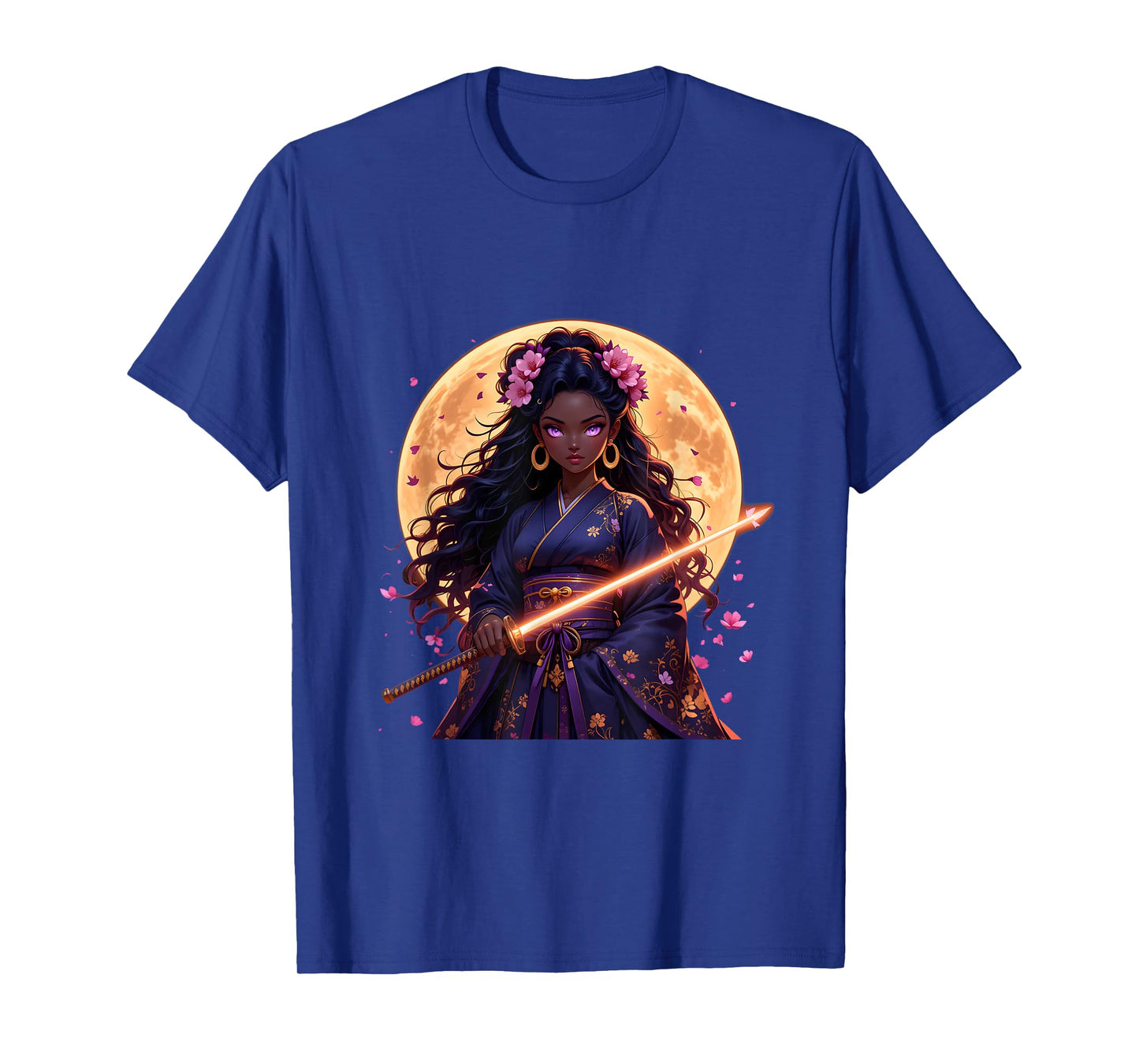 Black Woman Japanese Anime Samurai Girl Black Cat Women T-Shirt