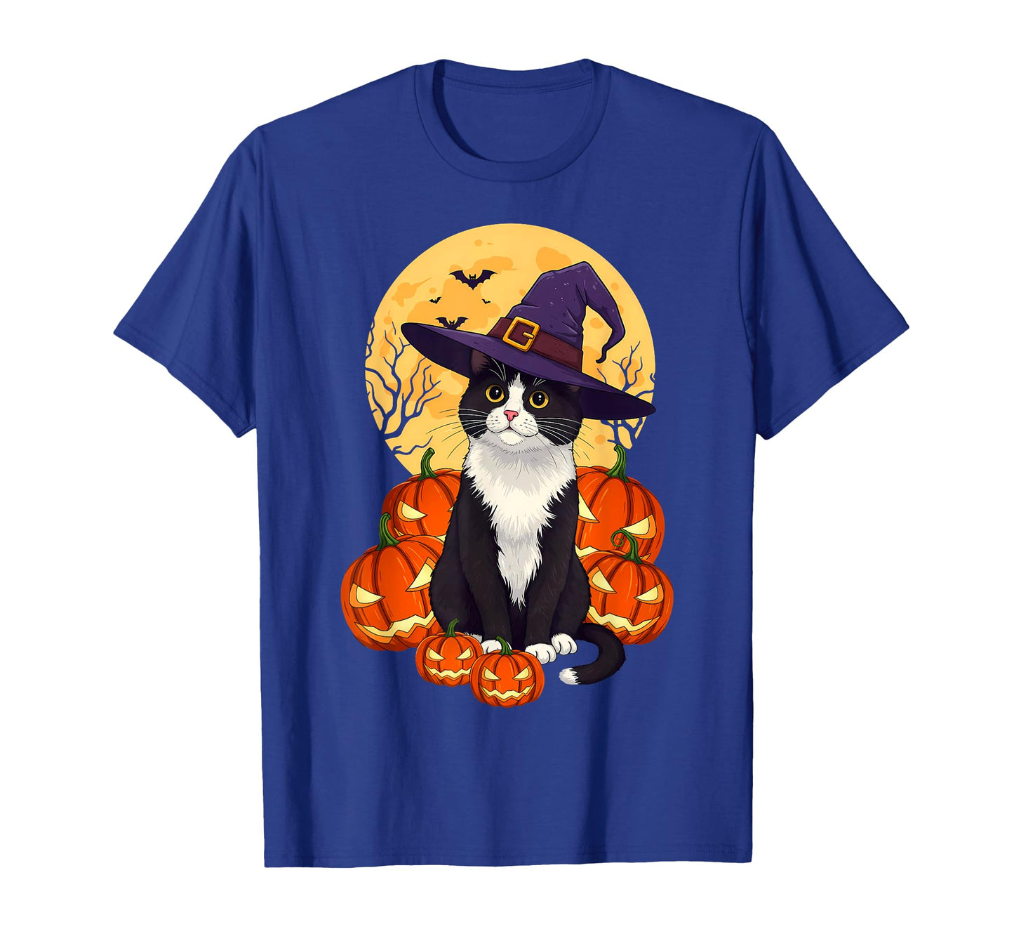 Retro Black Cat Halloween Pumpkin Costume For Men Women Kids T-Shirt
