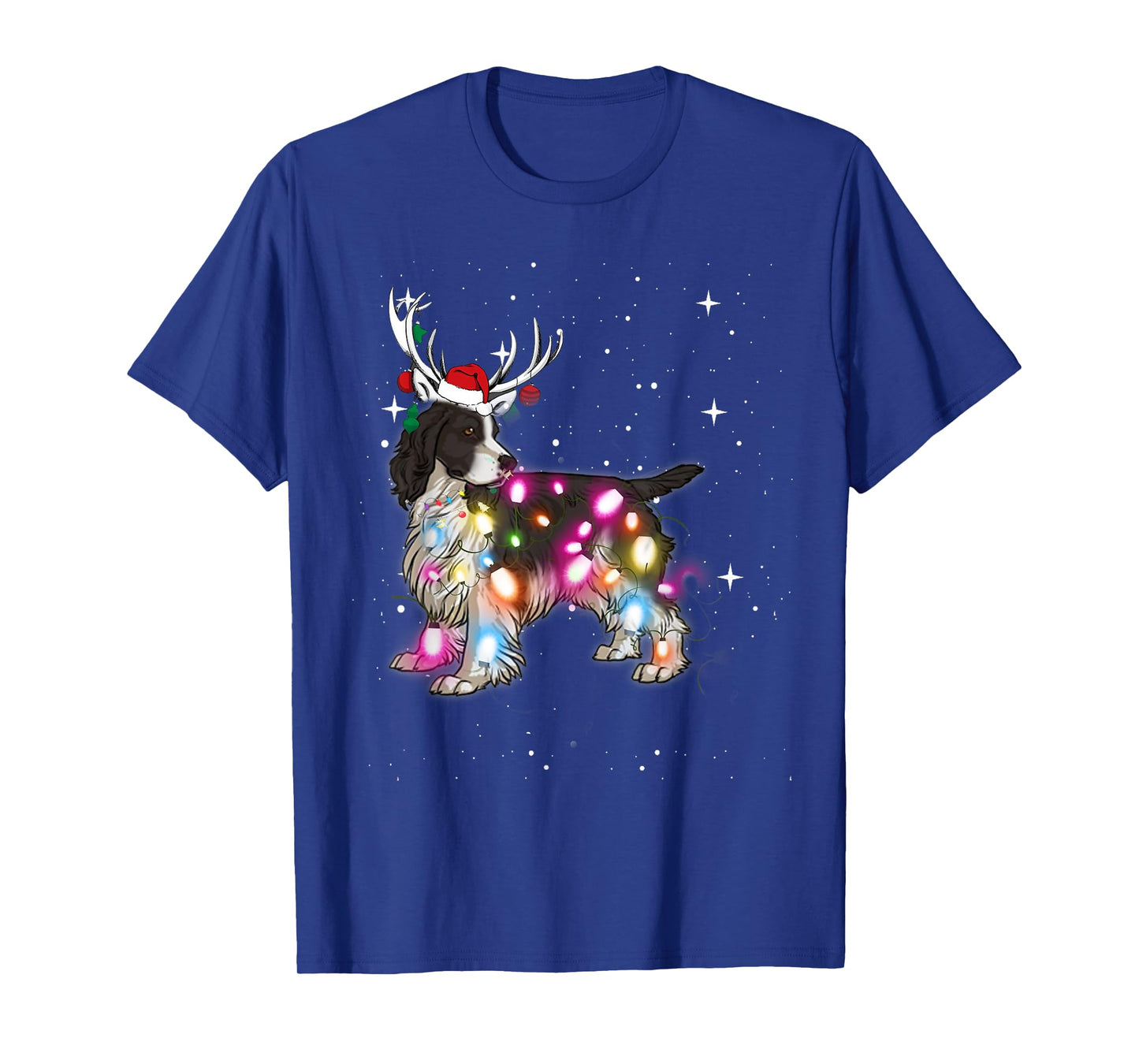 English Springer Spaniel Christmas Lights Pajama Funny Dog T-Shirt for Men Women Kids