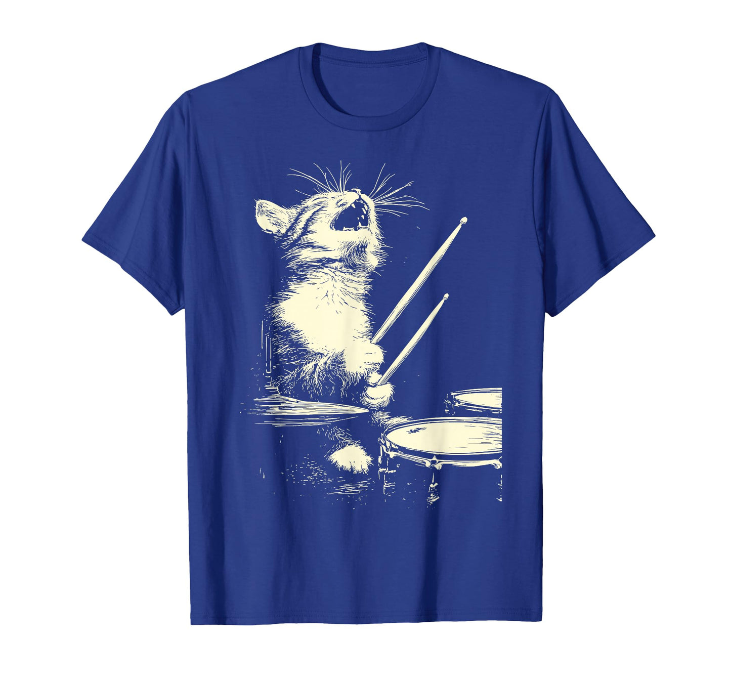 Cute Tabby Cat Playing Drums Funny Music Feline Drummer T-Shirt