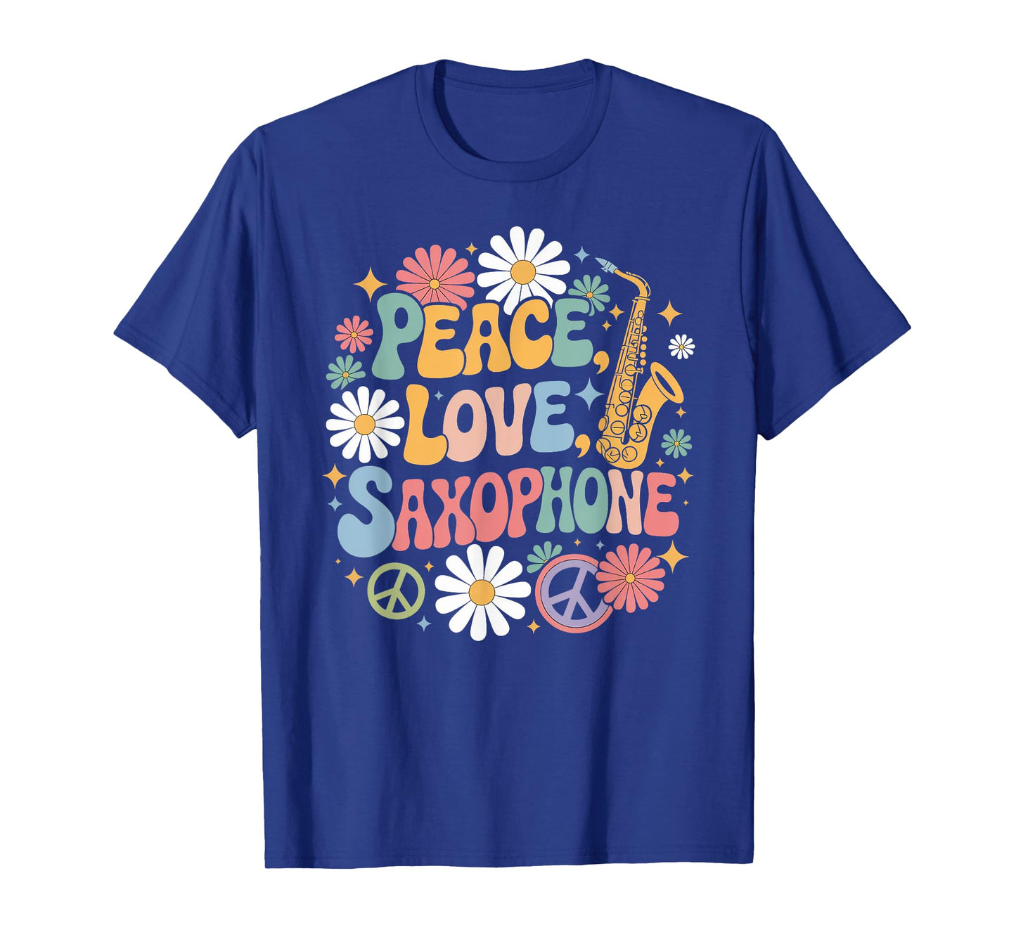 60s 70s Hippie Retro Saxophonist Peace Love Saxophone T-Shirt