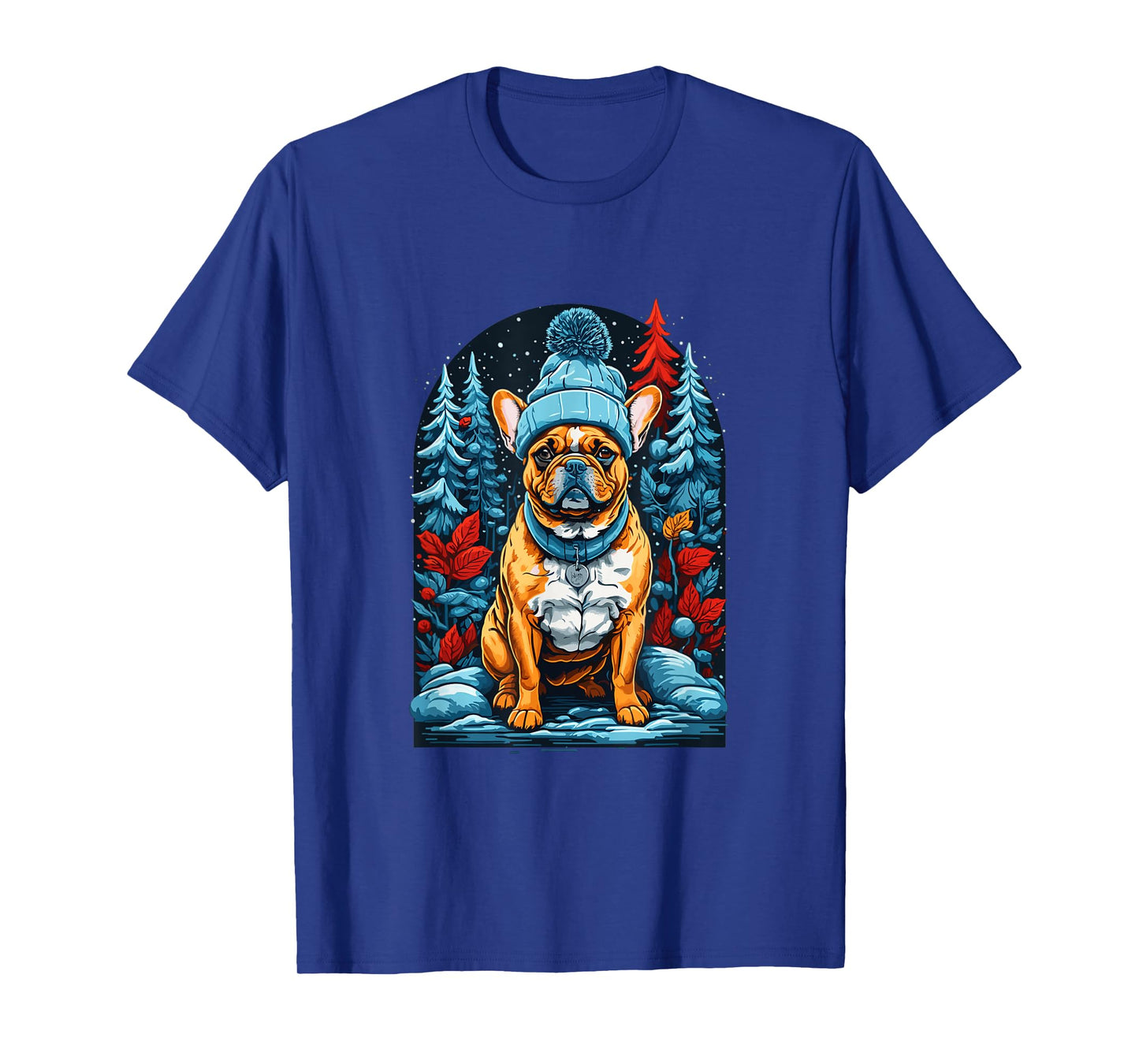 French Bulldog in Winter Hat Happy French Bulldog T-Shirt for Men Women Kids