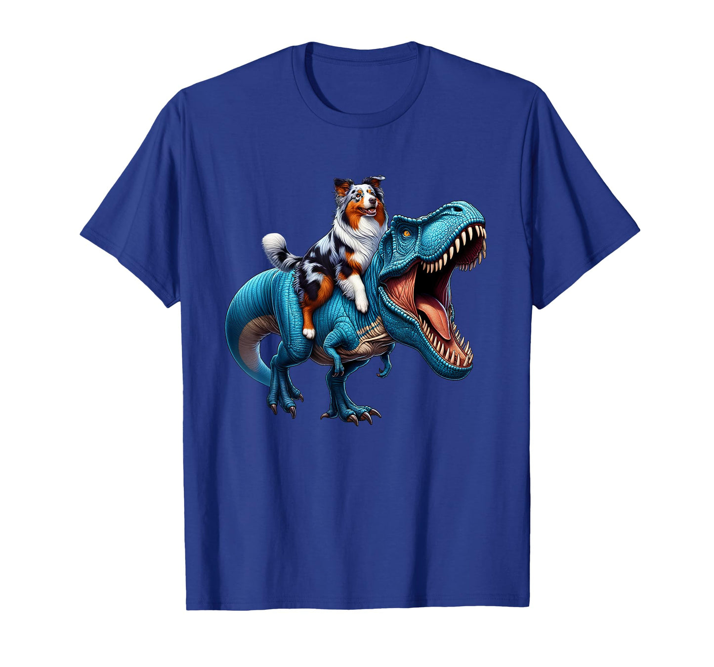 Australian Shepherd Riding T-Rex Dinosaur Funny Dog Lover T-Shirt