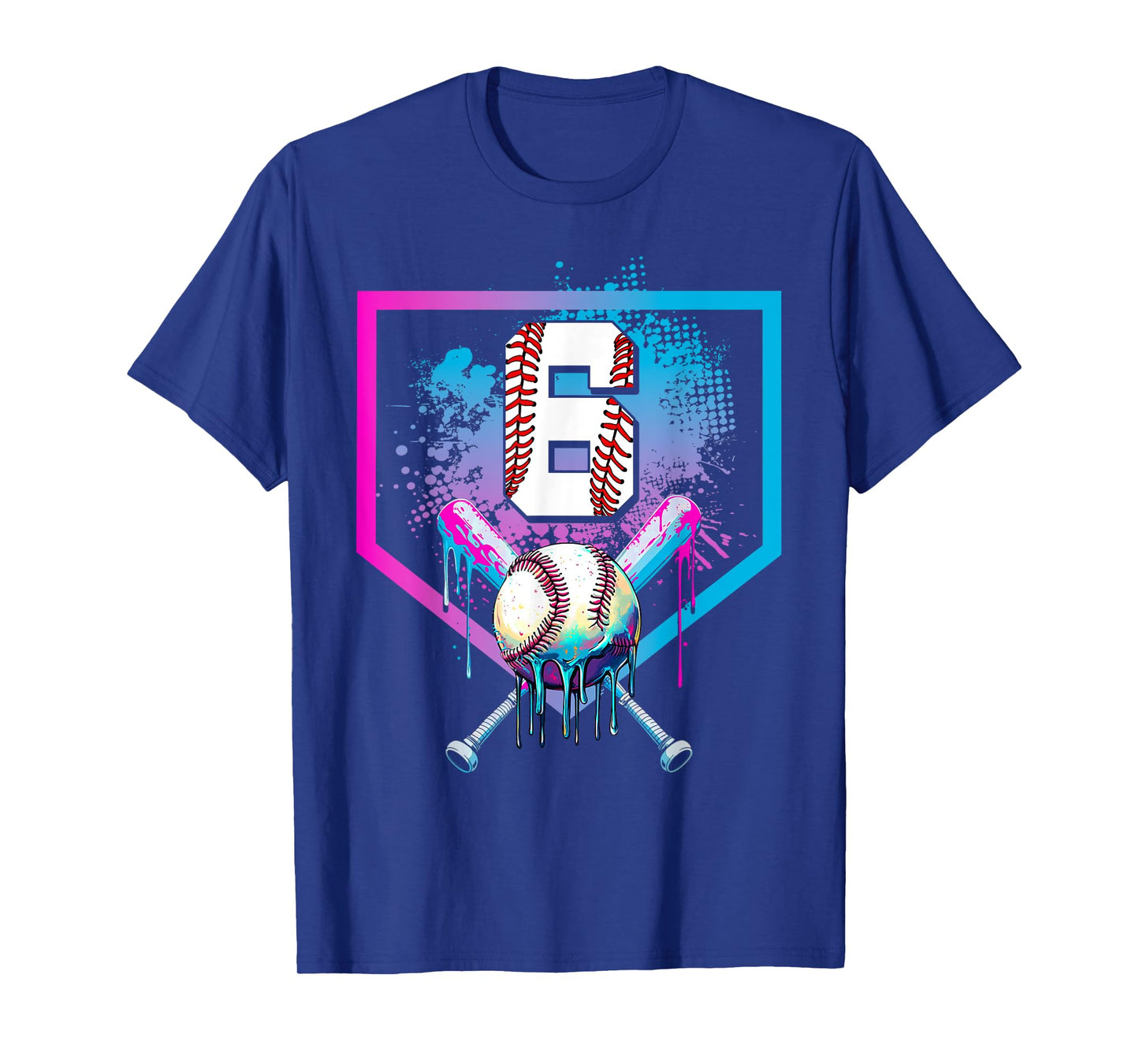 Baseball Drip 6th Birthday Home Plate Boys Youth 6 Year Old T-Shirt
