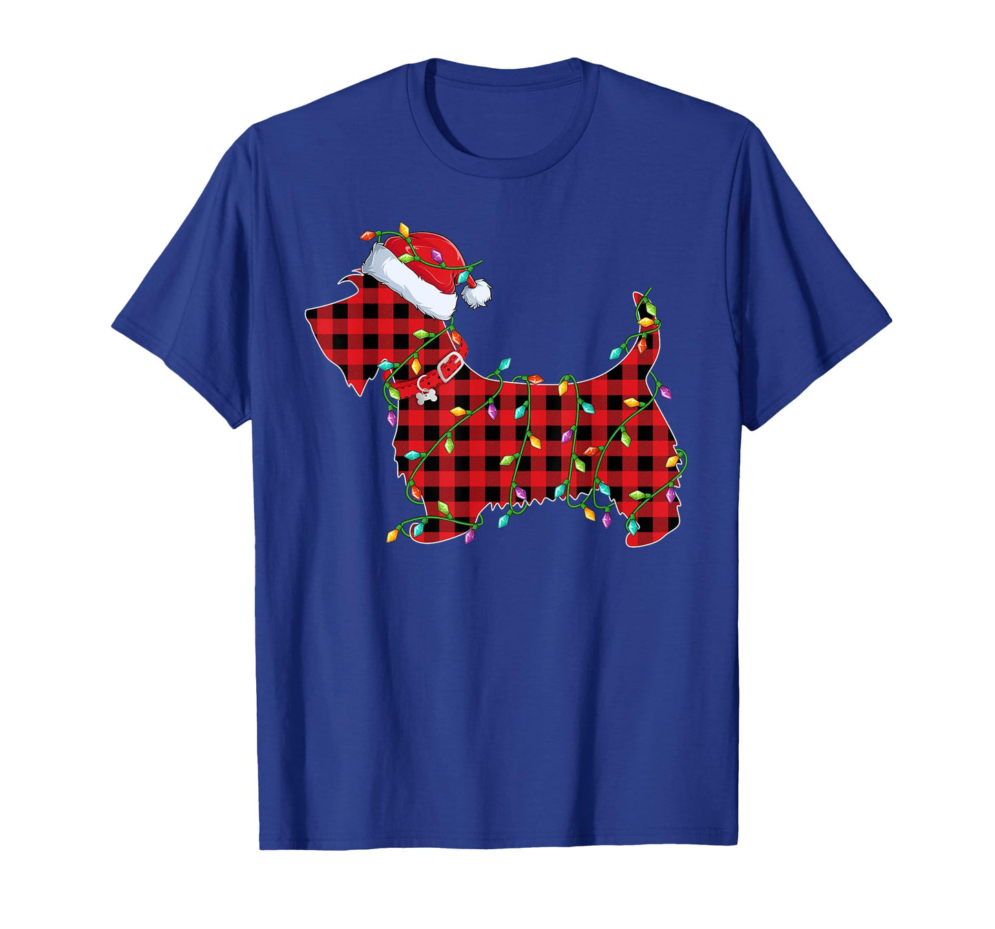 Xmas Lighting Matching Buffalo Plaid Scottie Dog Christmas T-Shirt