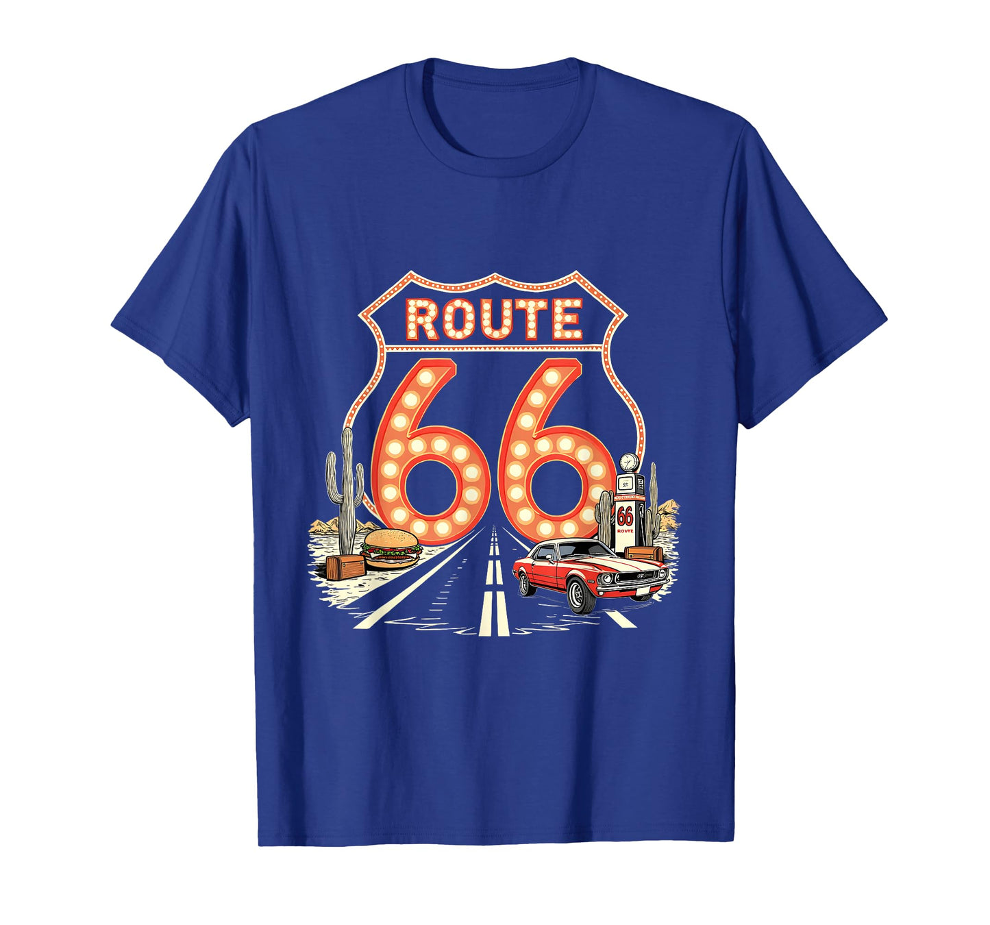 Retro Road Trip 66 Lights Design with Classic Muscle Car T-Shirt