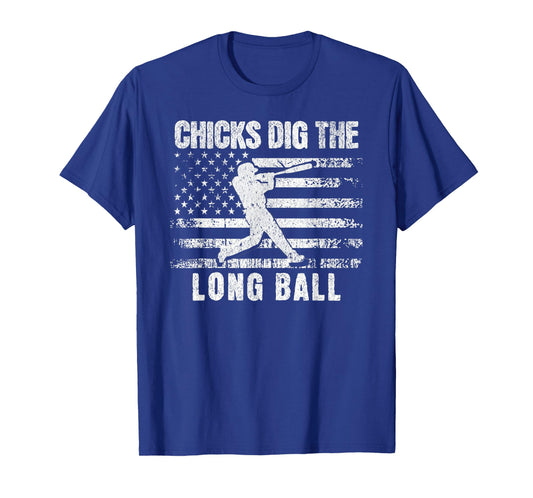Funny Baseball Chicks Dig The Long Ball USA Flag T-Shirt