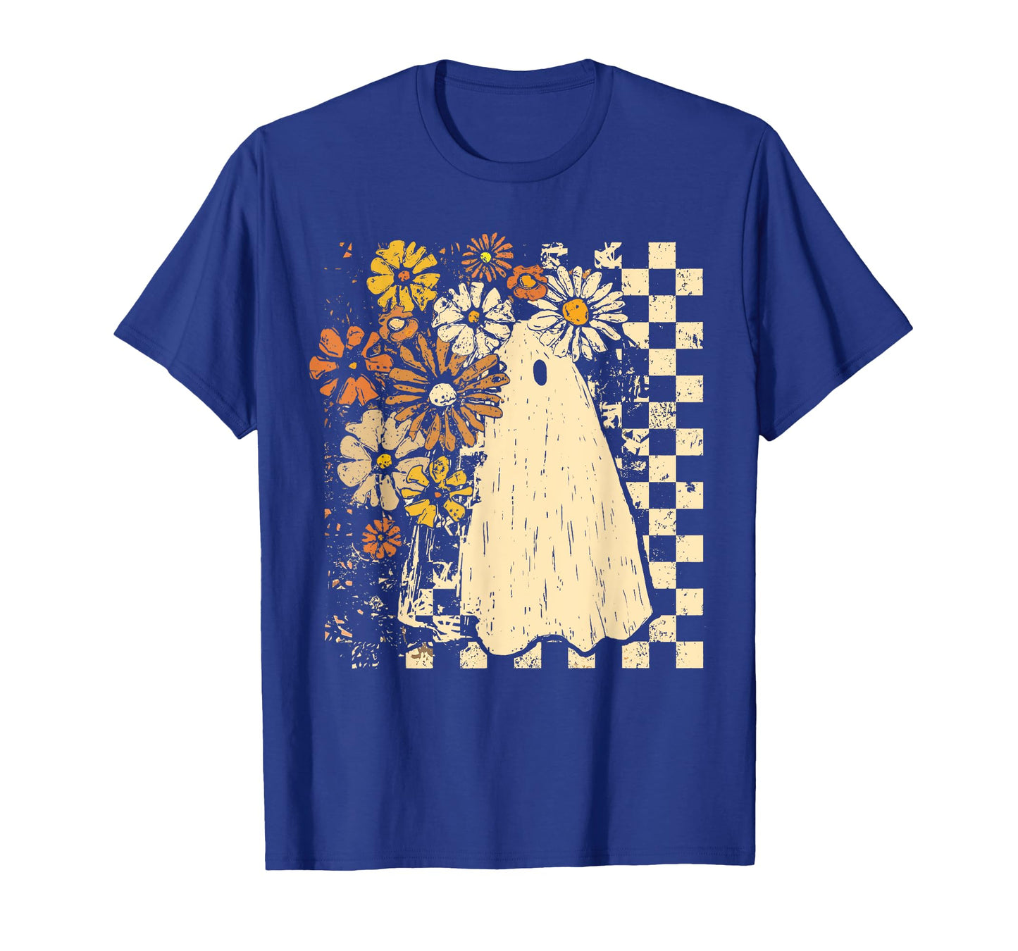 Checkered Floral Ghost Halloween Boys Girl Halloween Costume T-Shirt