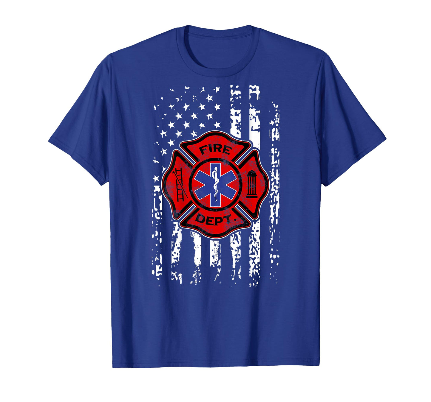 EMT Firefighter Shirt Fireman EMS USA Flag Gift Back Print T-Shirt