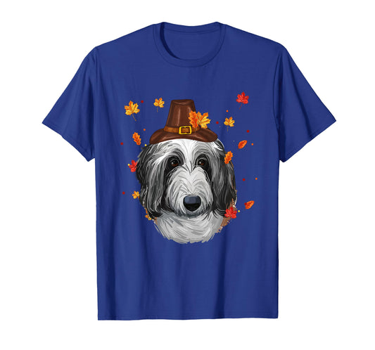 English Sheepdog Dog Pilgrim Hat Fall Happy Thanksgiving Day T-Shirt for Men Women Girls Kids