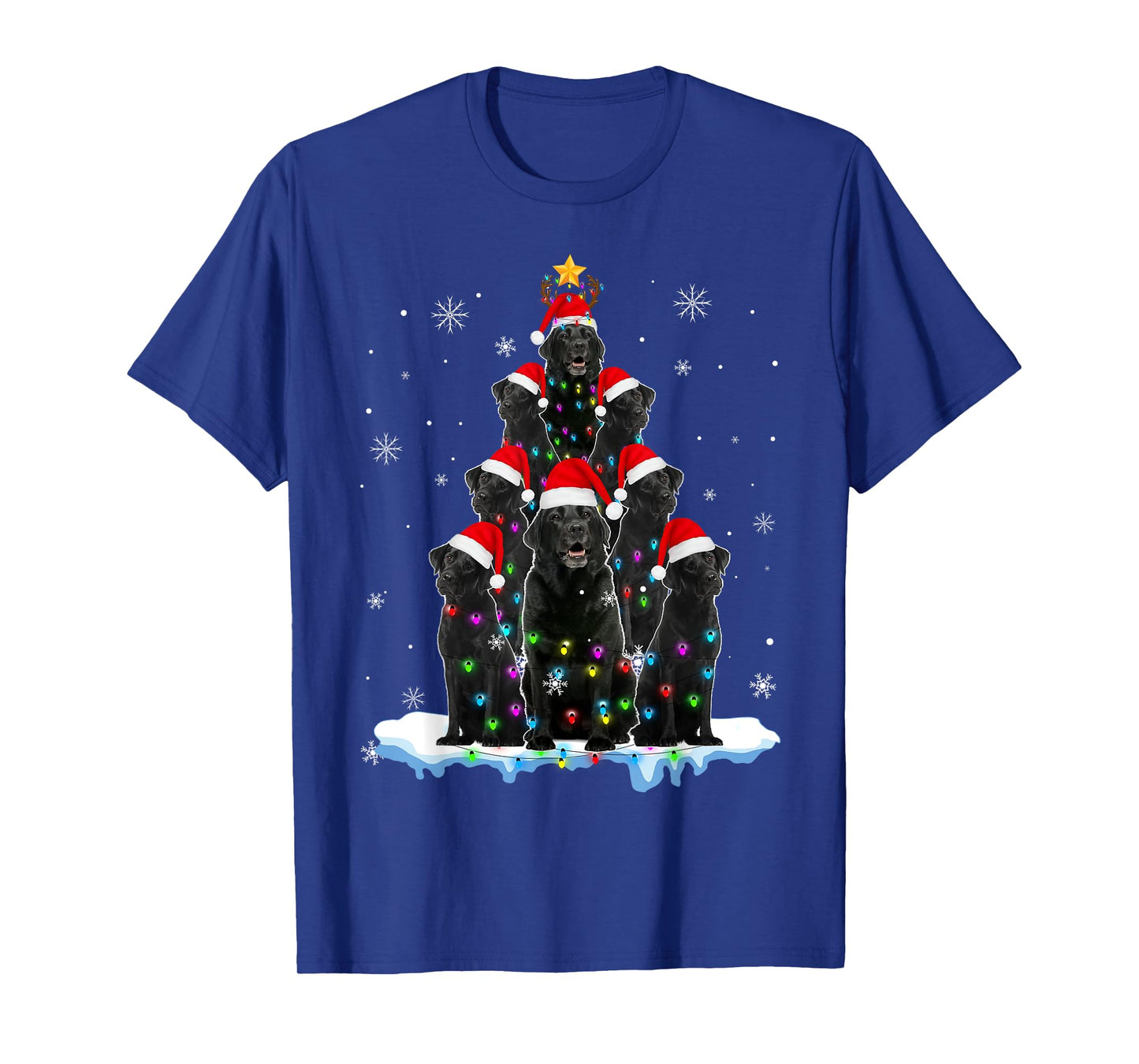 Black Labrador Santa Christmas Tree Lights Xmas Dog Dogmas T-Shirt for Men Women Kids