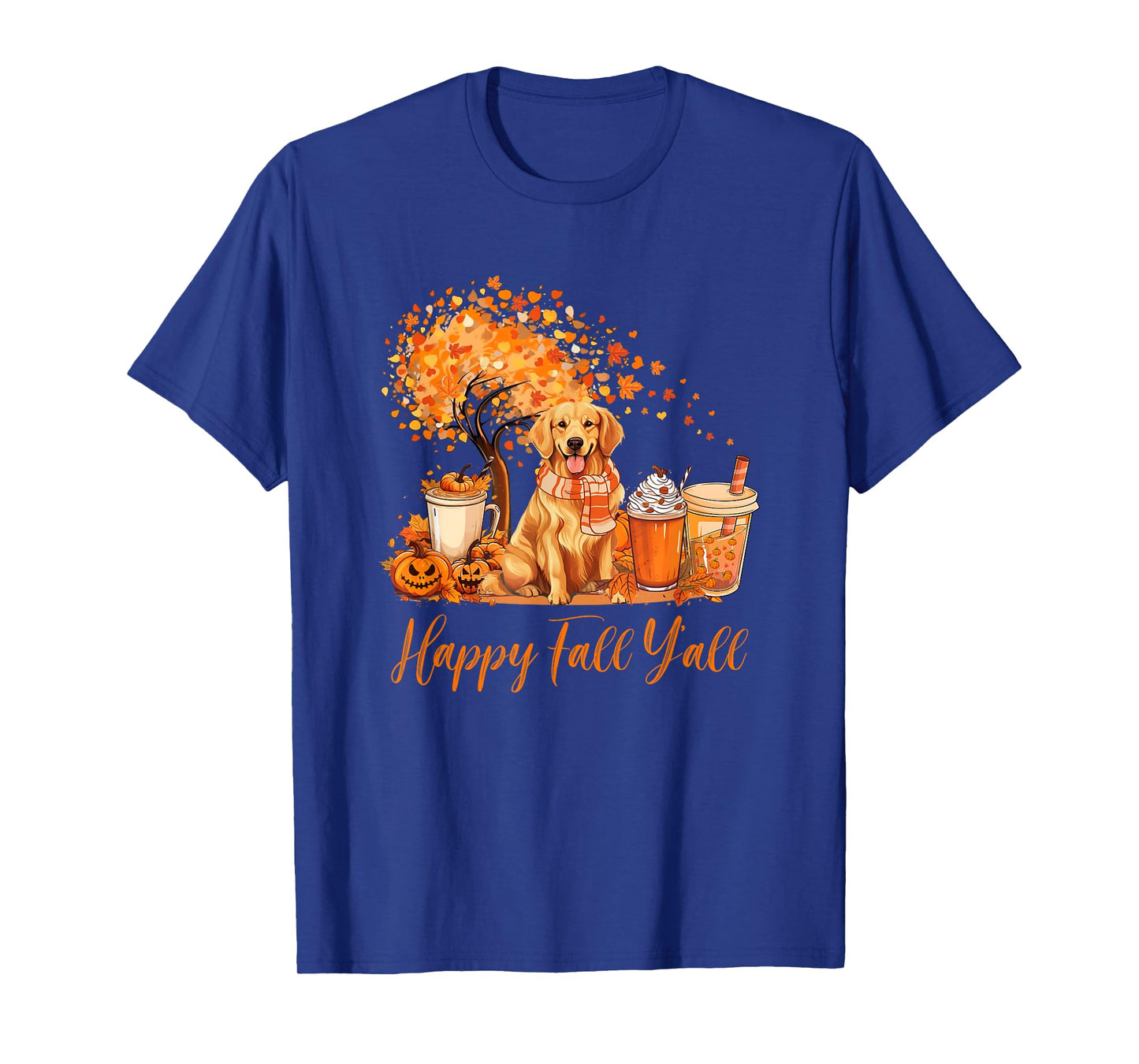 Happy Fall Y'all Golden Retriever Autumn Pumpkin Spice Latte T-Shirt