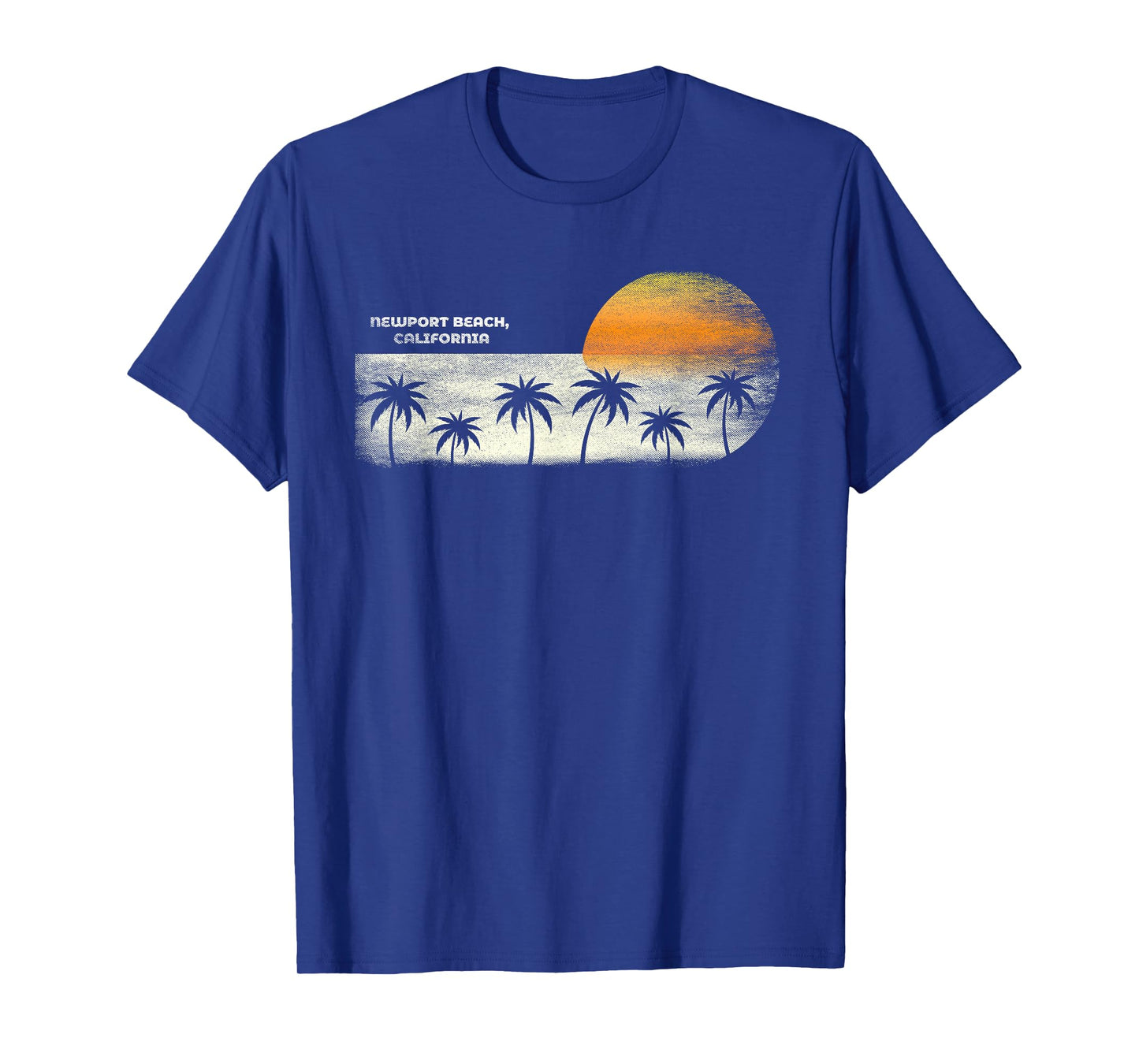 Vintage Newport Beach CA Ocean Sunset and Palm Trees T-Shirt